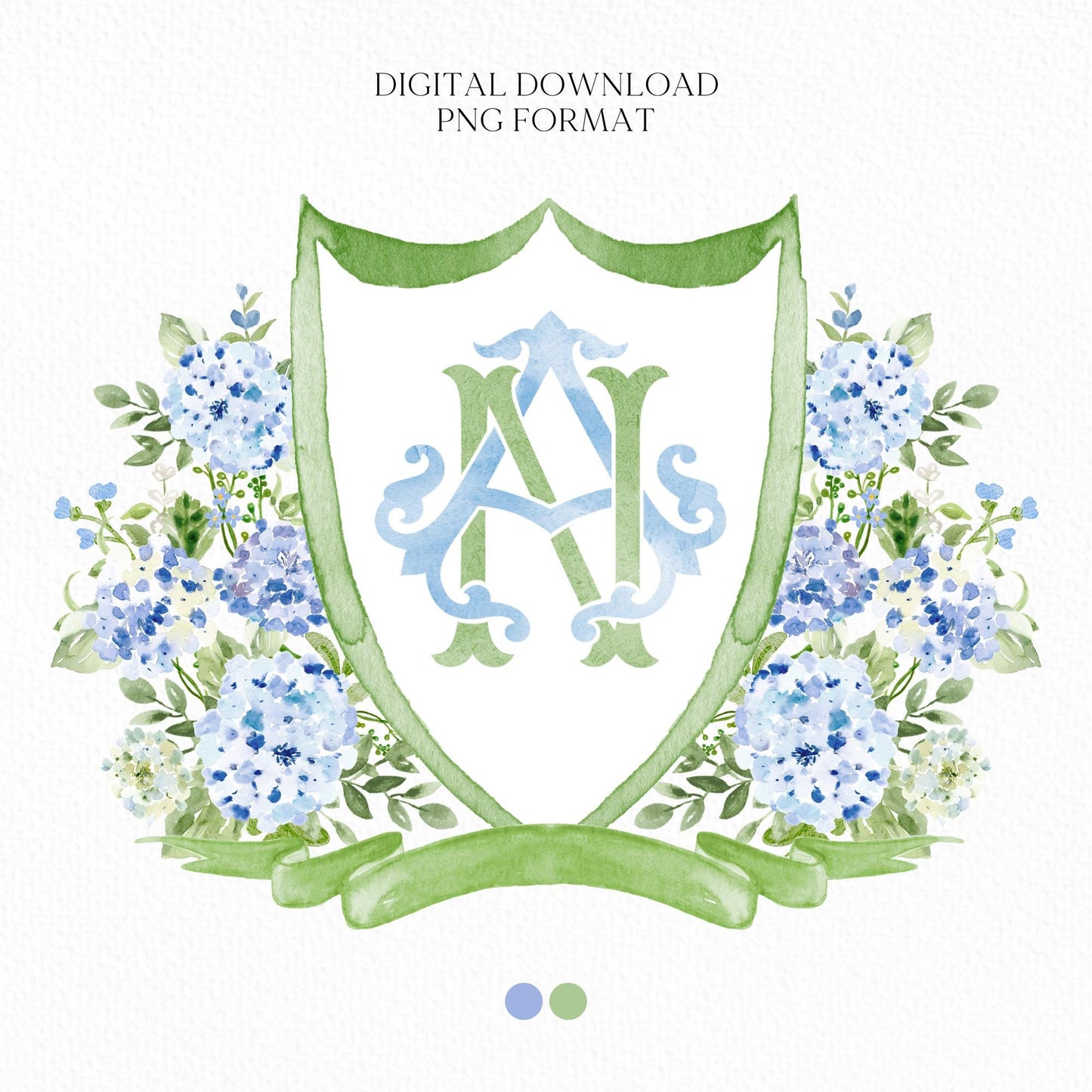 Hydrangea Flower Wedding Crest - Monogram Crest - Hydrangea Floral Luxury Watercolor Wedding Crest - Romantic Wedding Crest- Boho Hydrangea