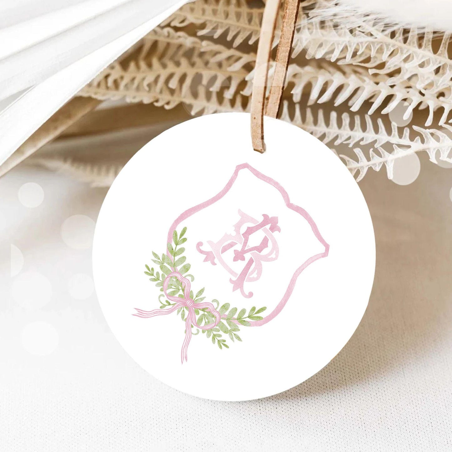 Pink Coquette Ribbon Bow Crest Wedding Crest - Monogram Crest - Pink Ribbon Bow Watercolor Wedding Crest Romantic Wedding Crest
