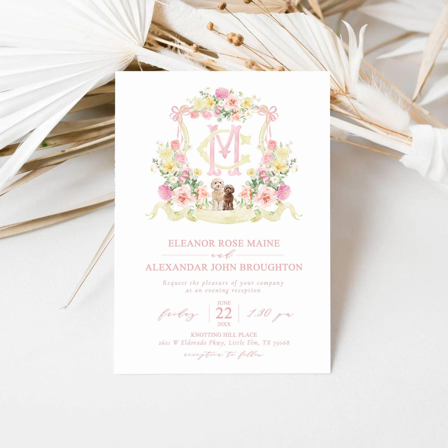 Blush Rose and Peony Greenery Flower Wedding Crest - Monogram Crest - Blush Peony Floral Watercolor Wedding Crest - Romantic Wedding Crest