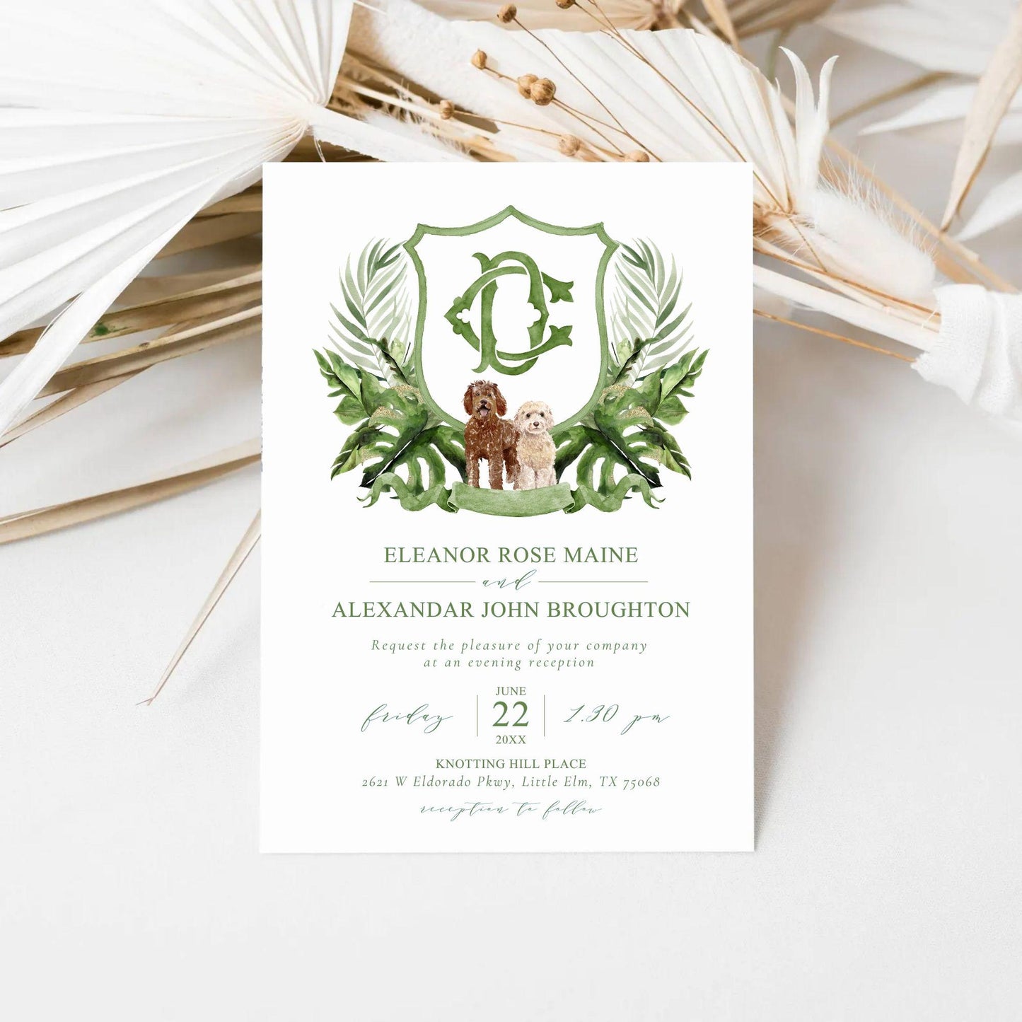 Palm Leaf Greenery Garden Watercolor Wedding Crest - Monogram Crest - Palm leaves Greenery Watercolor Wedding Crest - Romantic Wedding Crest