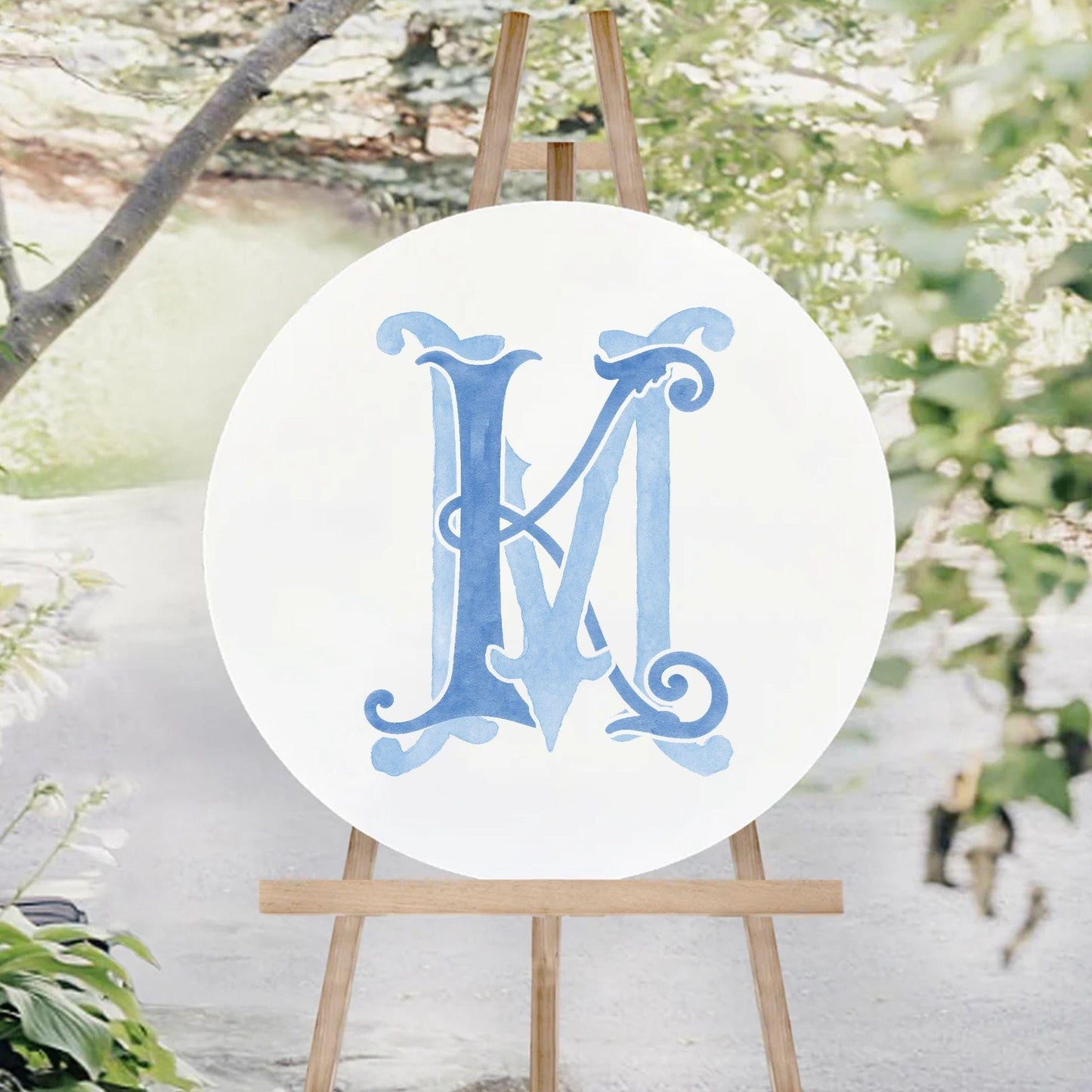 Watercolor Wedding Monogram – KM Initial Crest (Digital Download)