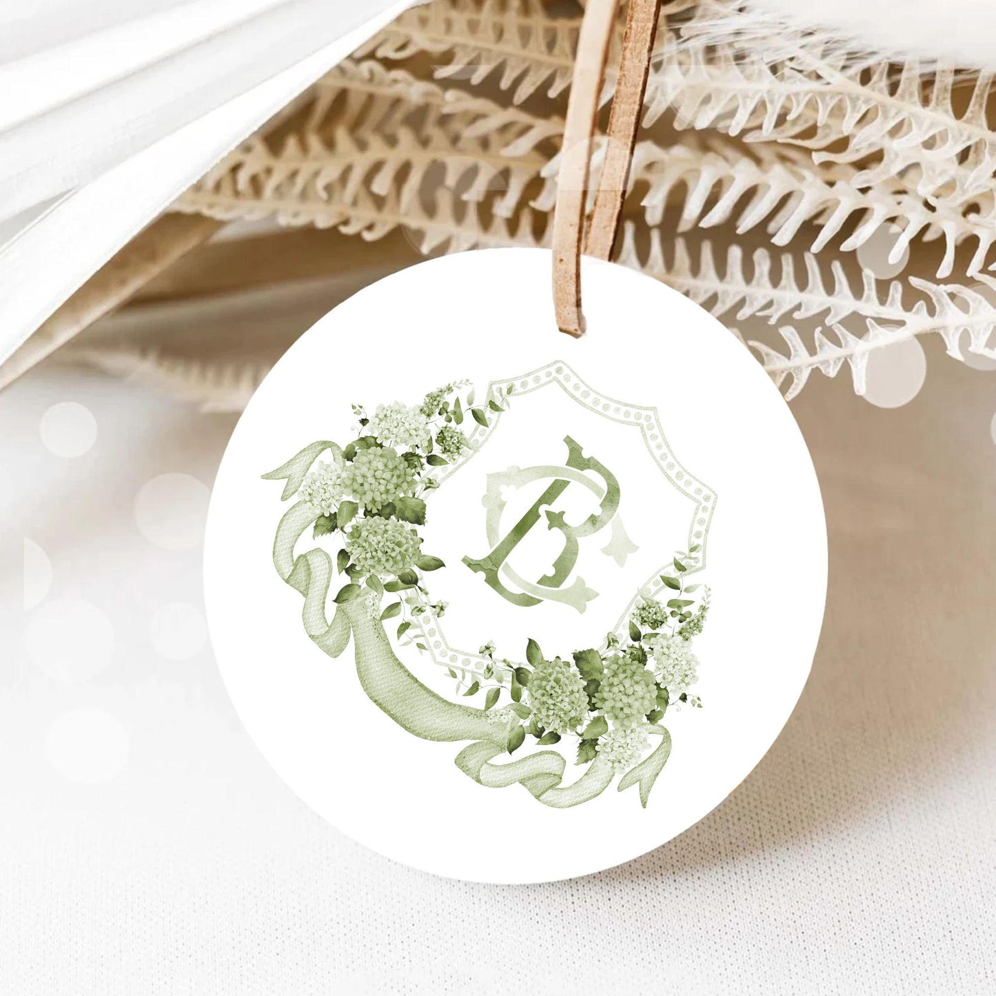 Green Hydrangea Flower Wedding Crest - Monogram Crest - Hydrangea Floral Watercolor Wedding Crest - Romantic Wedding Crest - Boho Hydrangea
