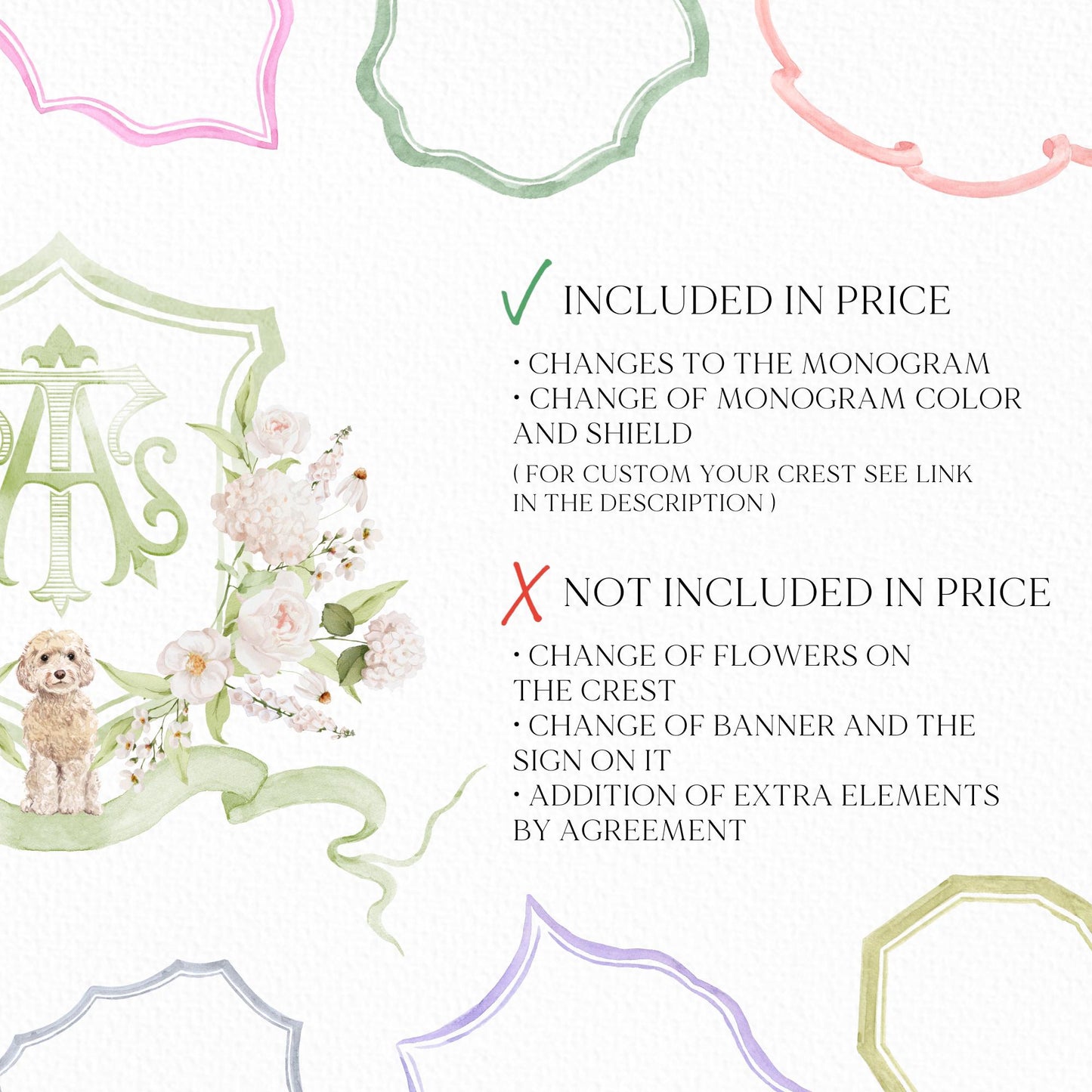 Hydrangea White Flower Wedding Crest - Monogram Crest - White Hydrangea Floral Luxury Watercolor Wedding Crest - Romantic Wedding Crest