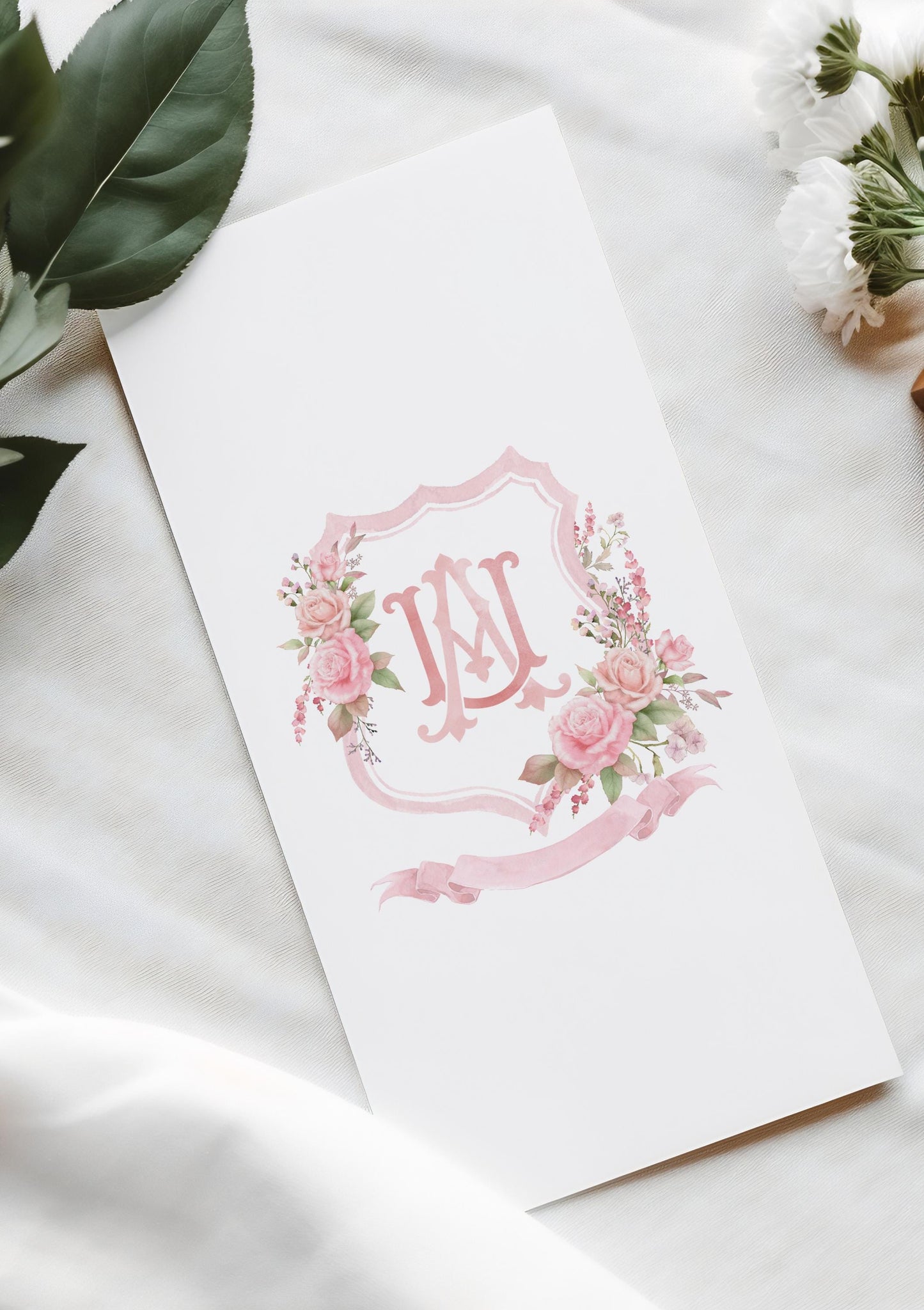 Blush Pink Roses Flower Wedding Crest - Monogram Crest - Floral Luxury Watercolor Wedding Crest - Romantic Wedding Crest
