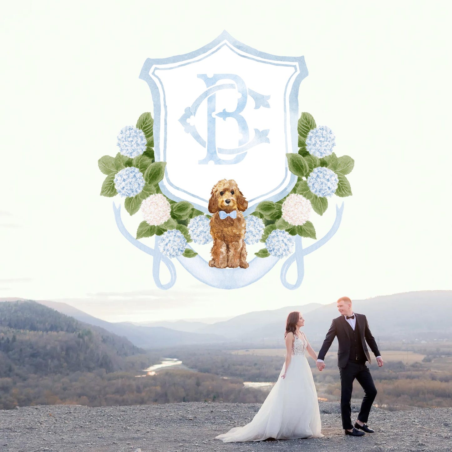 Hydrangea Flower Wedding Crest - Monogram Crest - Hydrangea Floral Luxury Watercolor Wedding Crest - Romantic Wedding Crest- Boho Hydrangea