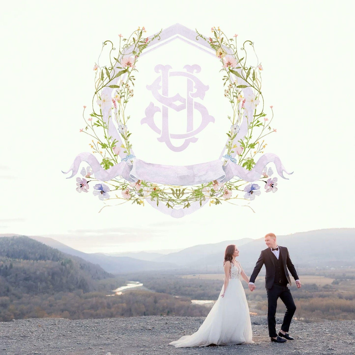Isabella Wildflower Flower Wedding Crest - Monogram Crest - Wildflower Floral Luxury Watercolor Wedding Crest - Romantic Wedding Crest