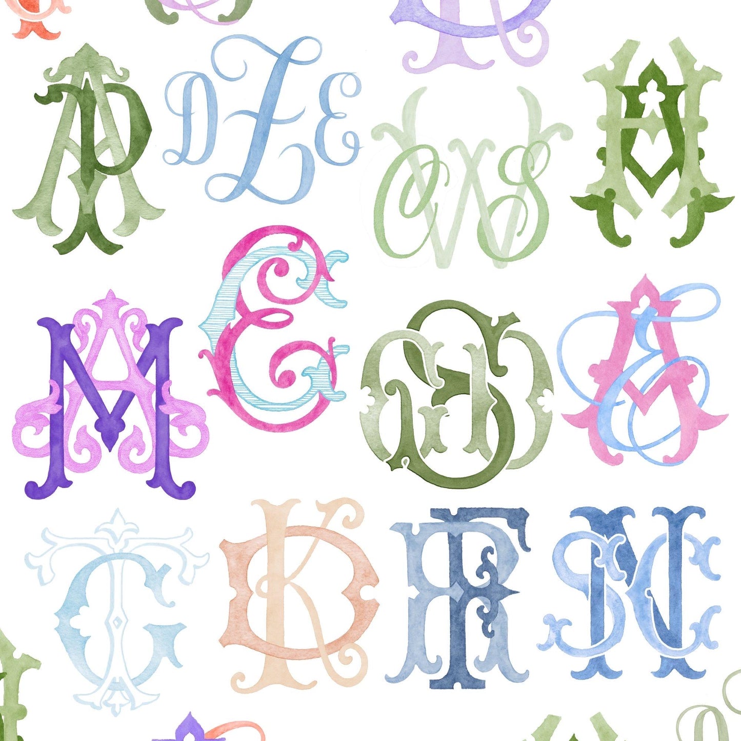 Custom Monogram Initial Letters, Monogram for Crest Design, Wedding Monogram, Wedding Logo, Custom Watercolor Wedding Crest