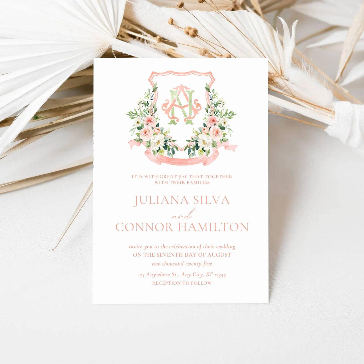 Blush Pink Floral Rustic Greenery Flower Wedding Crest - Monogram Crest - Floral Watercolor Wedding Crest - Romantic Wedding Crest