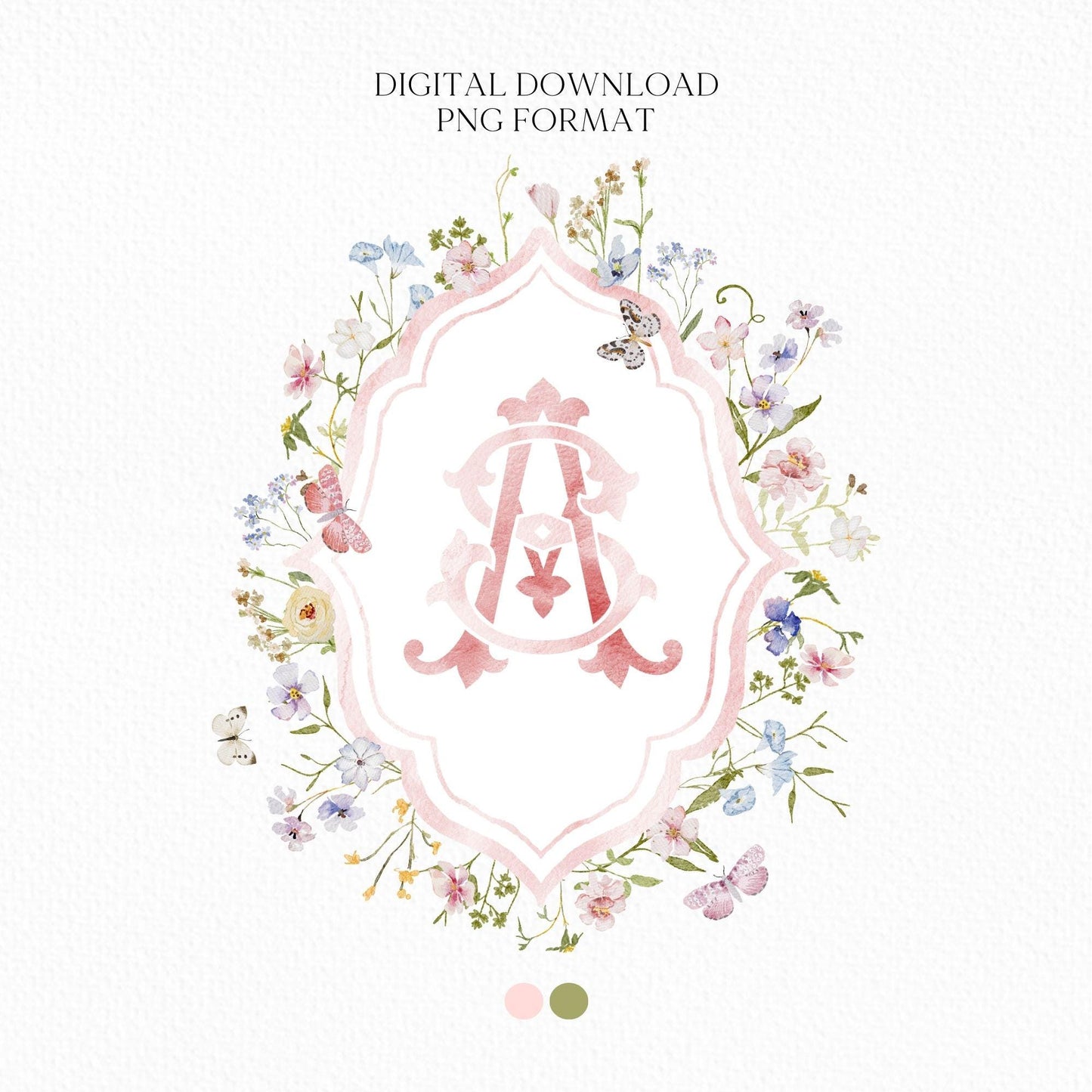 Isabella WildFlower Wedding Crest - Monogram Crest - WildFlower Floral Luxury Watercolor Wedding Crest - Romantic Wedding Crest - WildFlower