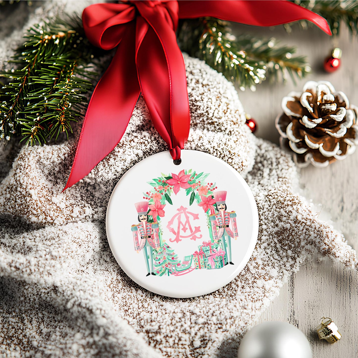 Nutcracker Pastel Christmas Crest - Monogram Crest - Christmas Watercolor Crest DIY - Luxury Watercolor Wedding Crest - Nutcracker Christmas
