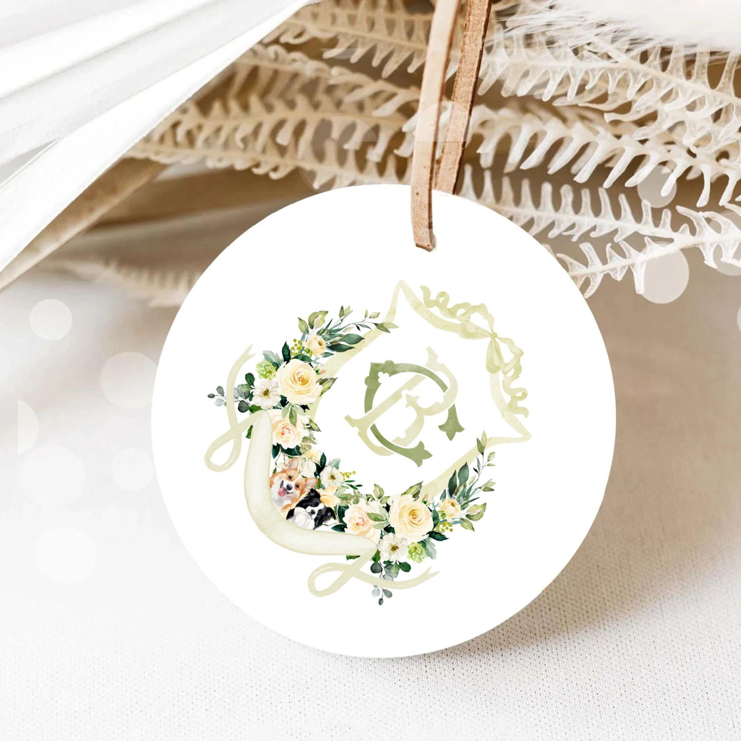 Lemon Green White Yellow Floral Flower Wedding Crest - Monogram Crest - Floral Luxury Watercolor Wedding Crest - Romantic Wedding Crest