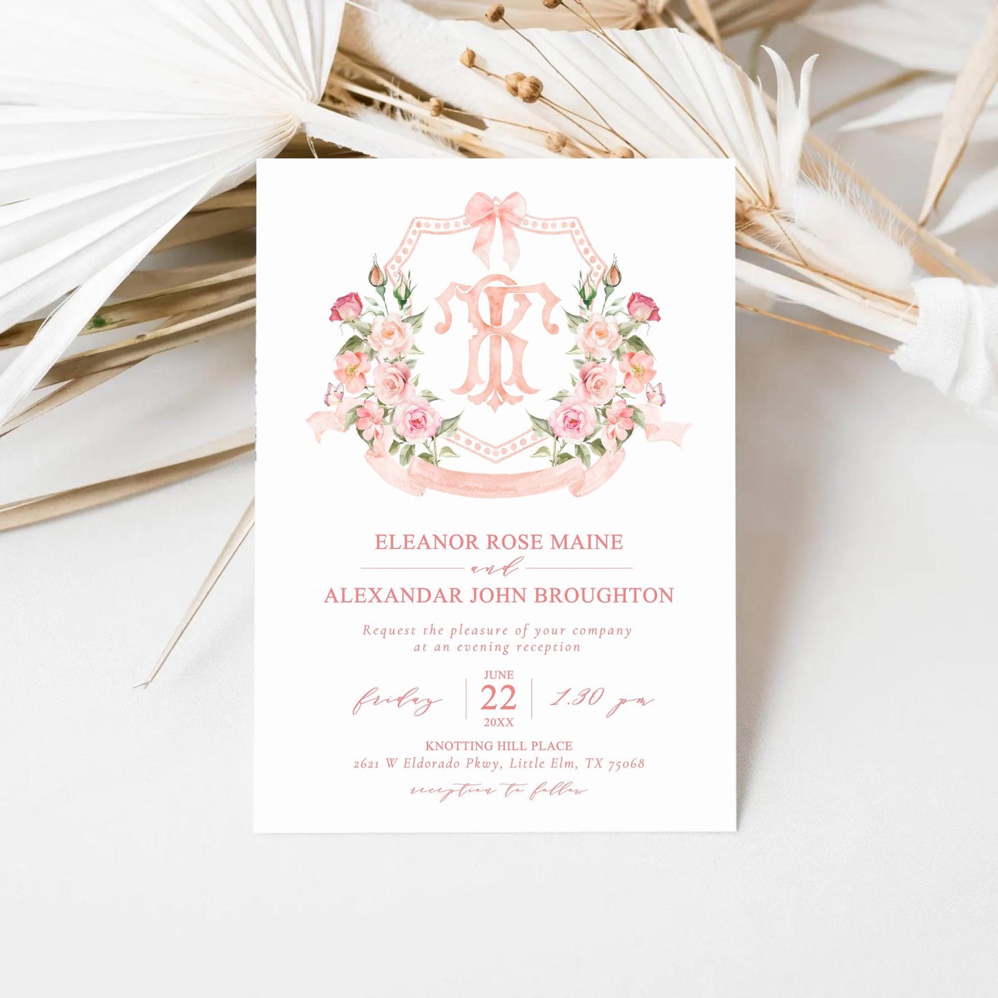 Romantic Blush Rose Peony Eucalyptus Watercolor Flower Wedding Crest - Monogram Crest - Soft Watercolor Flowers Watercolor Wedding Crest
