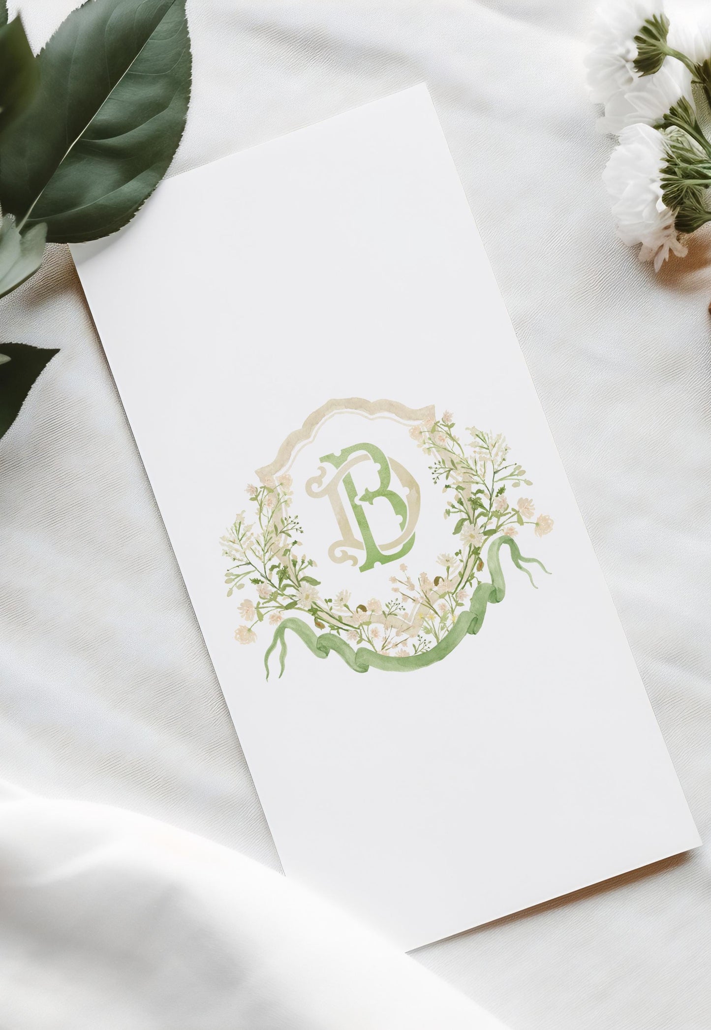 White WildFlower Wedding Crest - Monogram Crest - WildFlower Floral Luxury Watercolor Wedding Crest - Romantic Wedding Crest