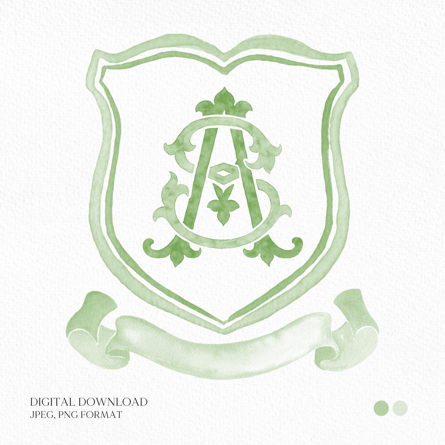 Modern Classic Wedding Crest - Monogram Crest - Luxury Watercolor Wedding Crest - Romantic Wedding Crest - Custom Monogram Initial Letters