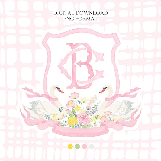 Wildflowers Bright Floral Colorful Watercolor Wedding Crest - Monogram Crest - Floral Watercolor Wedding Crest - Romantic Wedding Crest