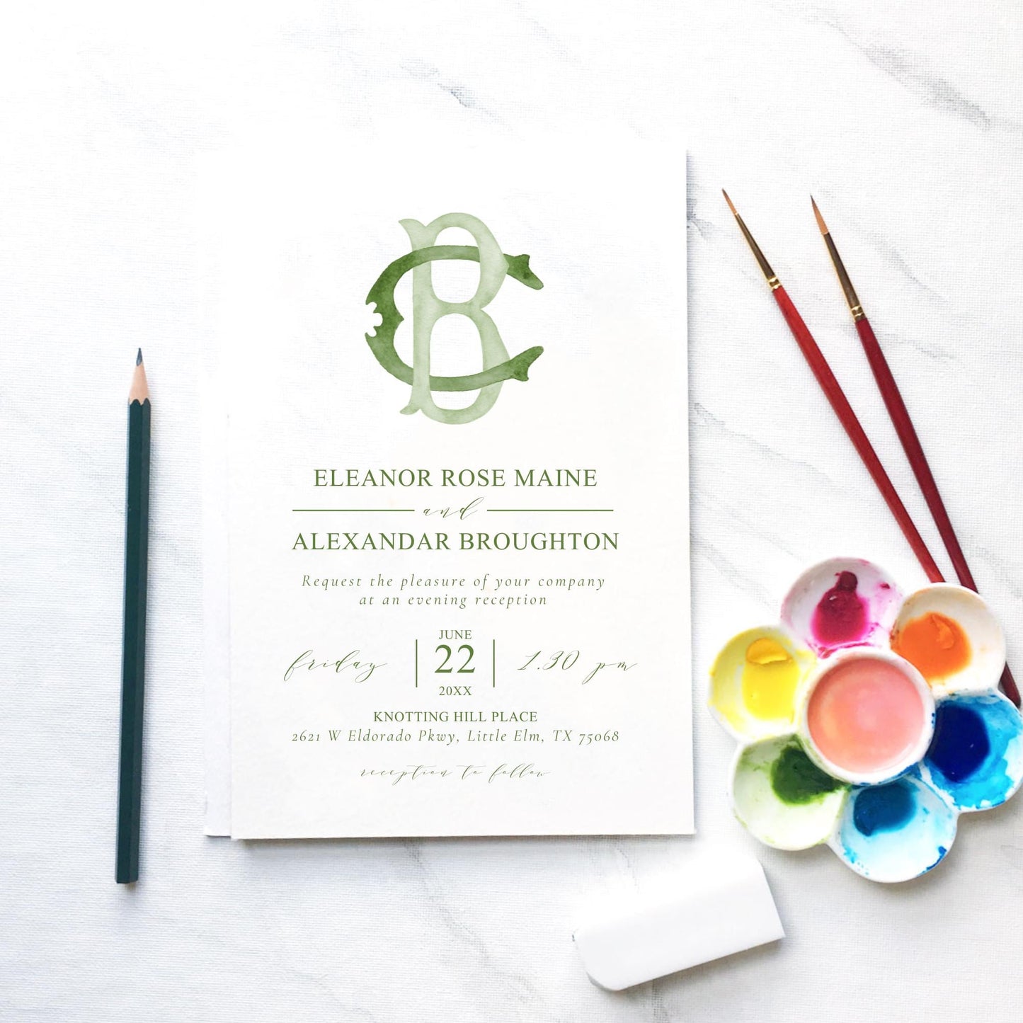Watercolor Wedding Monogram – Classic BC Initial Crest (Digital Download)
