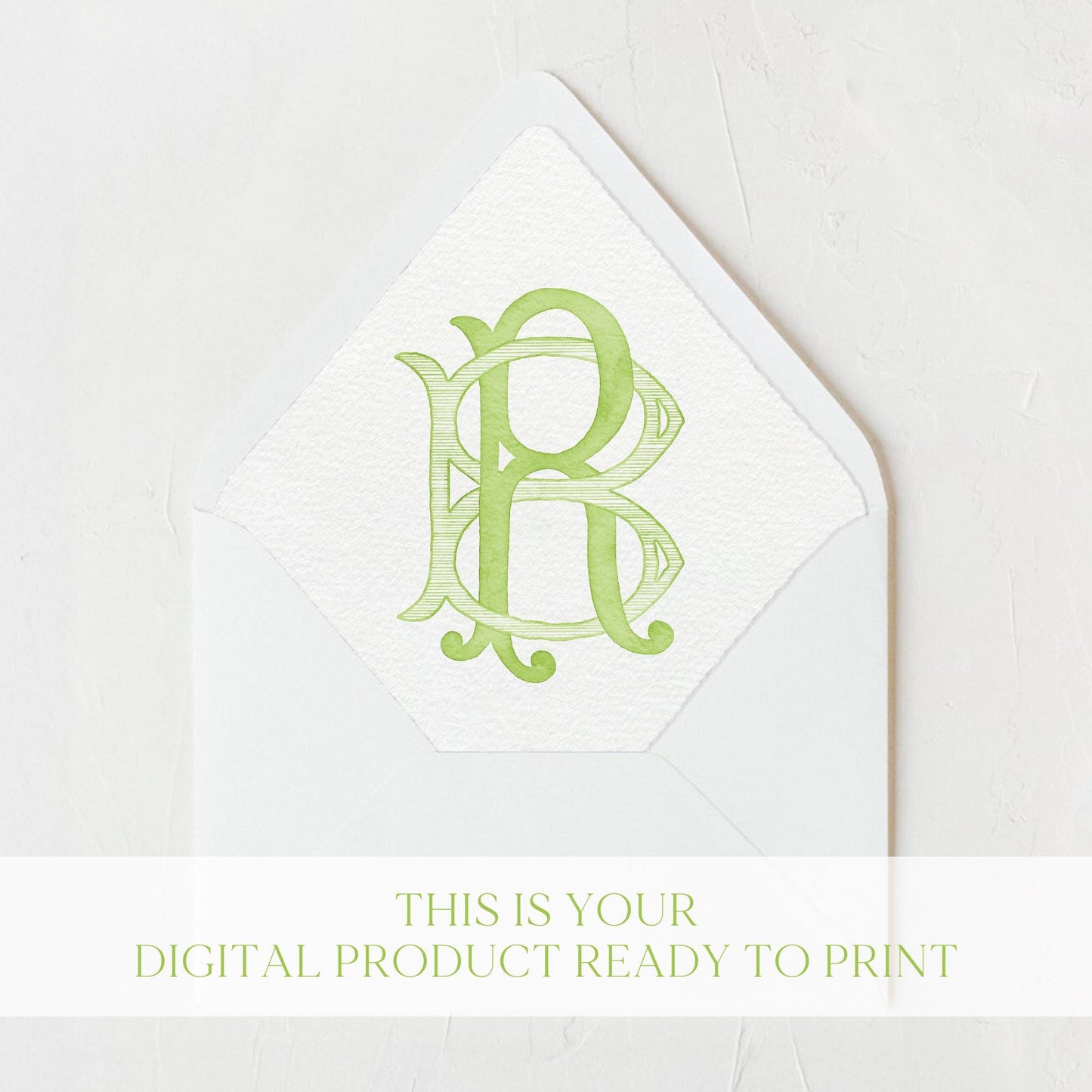 Watercolor Wedding Monogram RB – Classic Initial Crest (Digital Download)