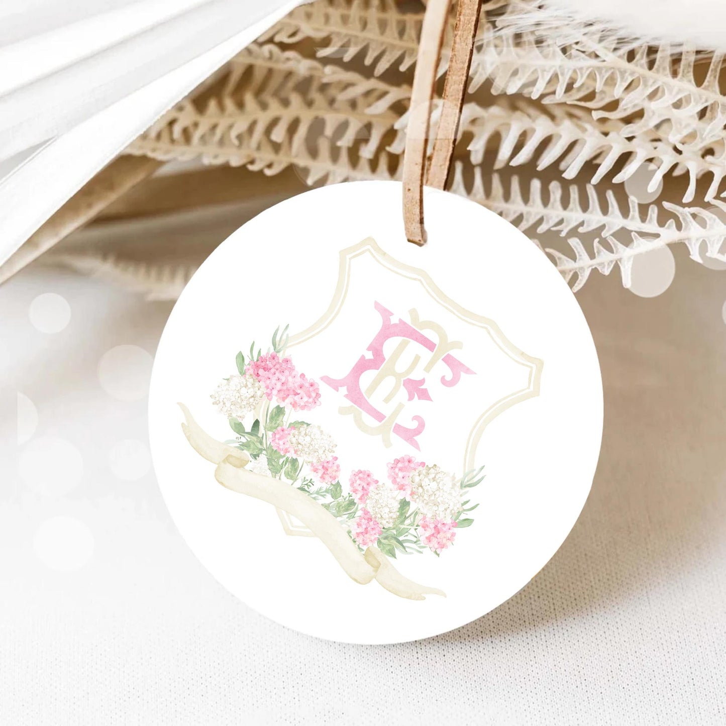 Pink White Hydrangea Flower Wedding Crest - Monogram Crest - Hydrangea Pink Floral Luxury Watercolor Wedding Crest - Romantic Wedding Crest