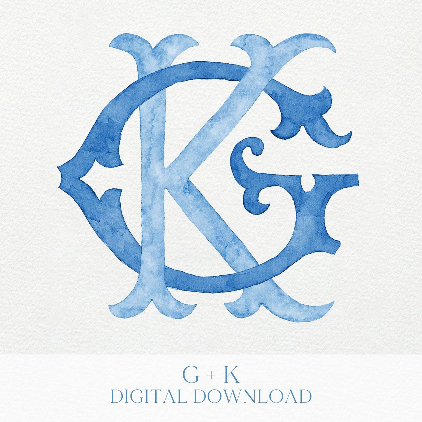 Watercolor Wedding Monogram GK - Classic Initial Crest (Digital Download)