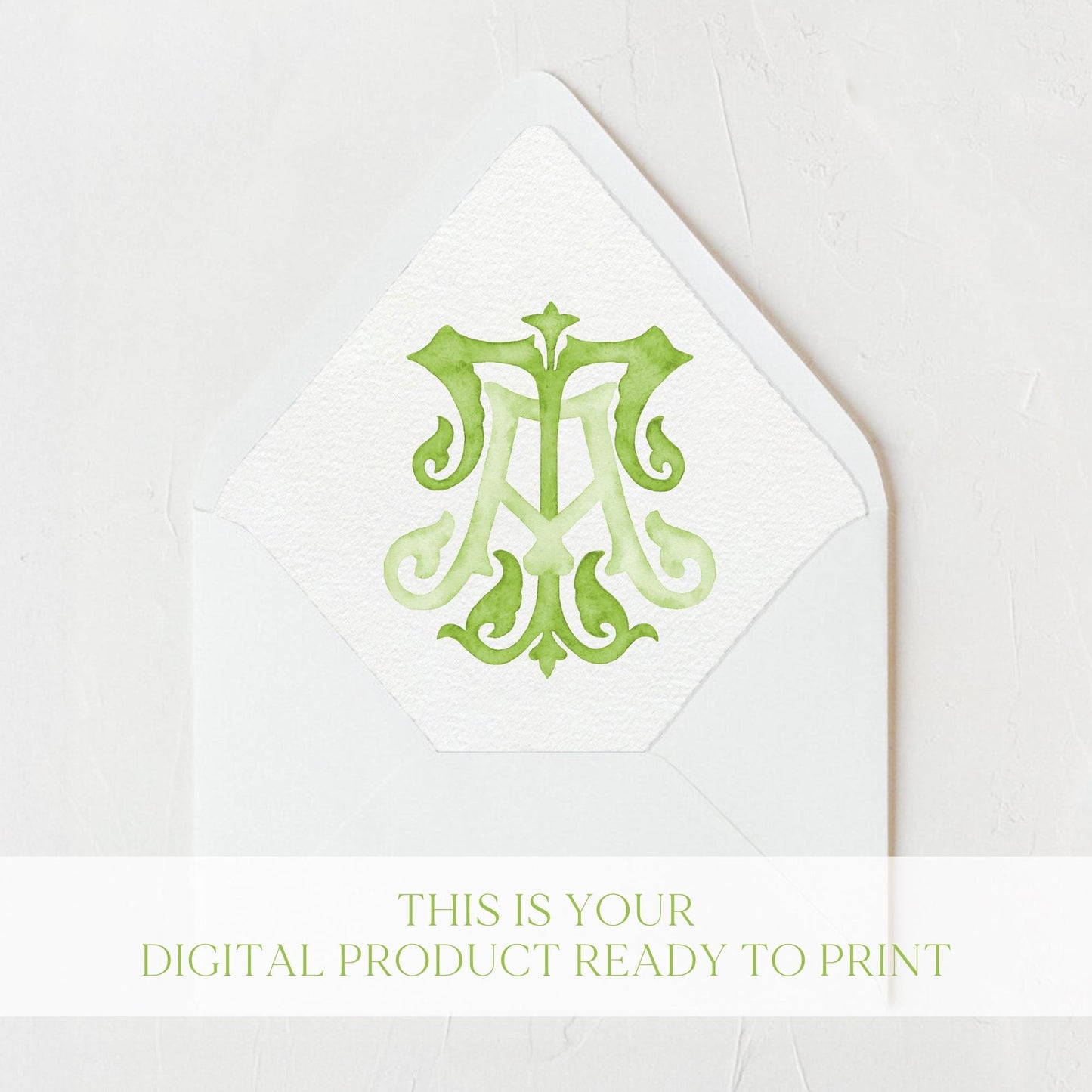 Watercolor Wedding Monogram TA/AT – Elegant Initial Crest (Digital Download)