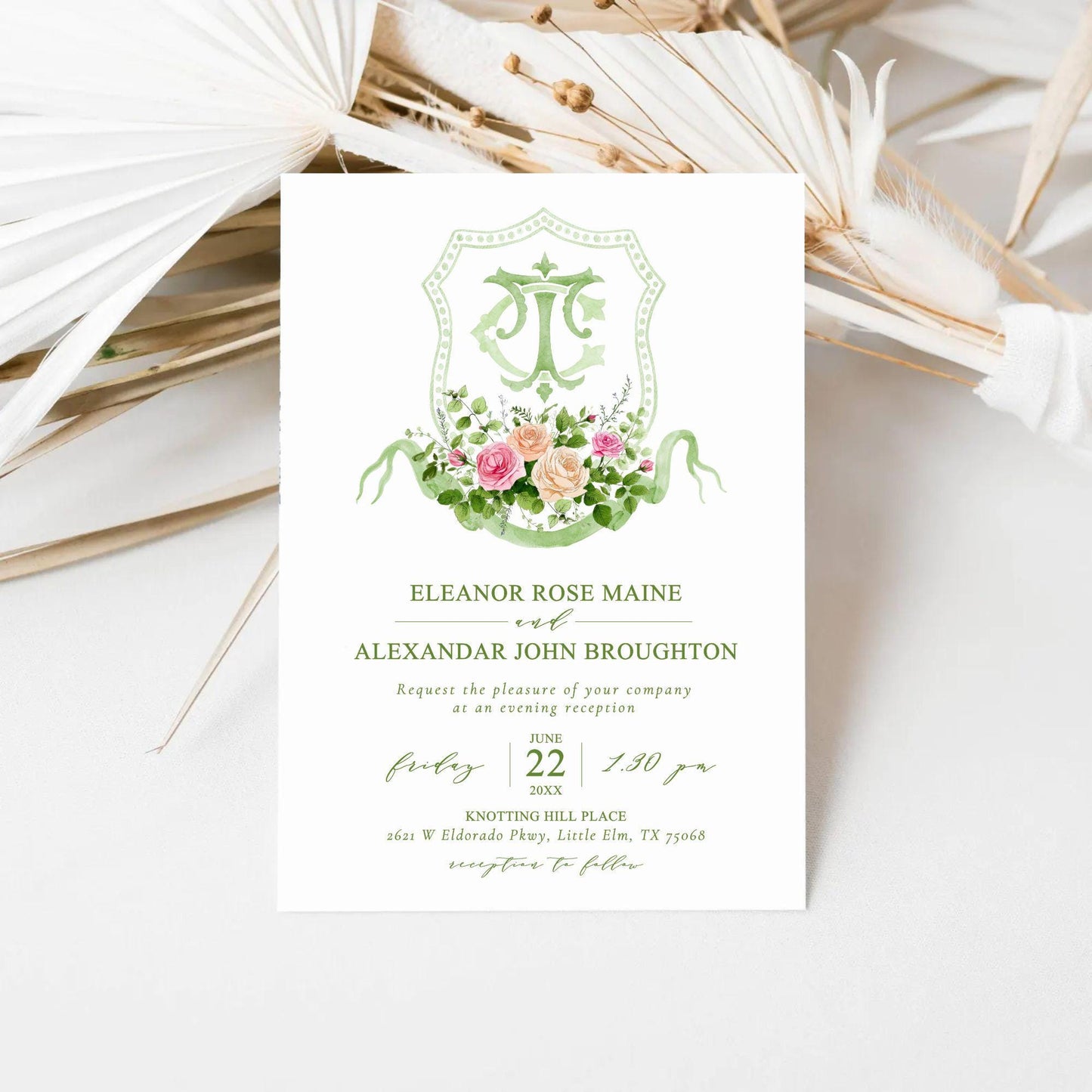 Blush Roses Soft Petals Flower Wedding Crest - Monogram Crest - Watercolor Rose Floral Watercolor Wedding Crest - Romantic Wedding Crest