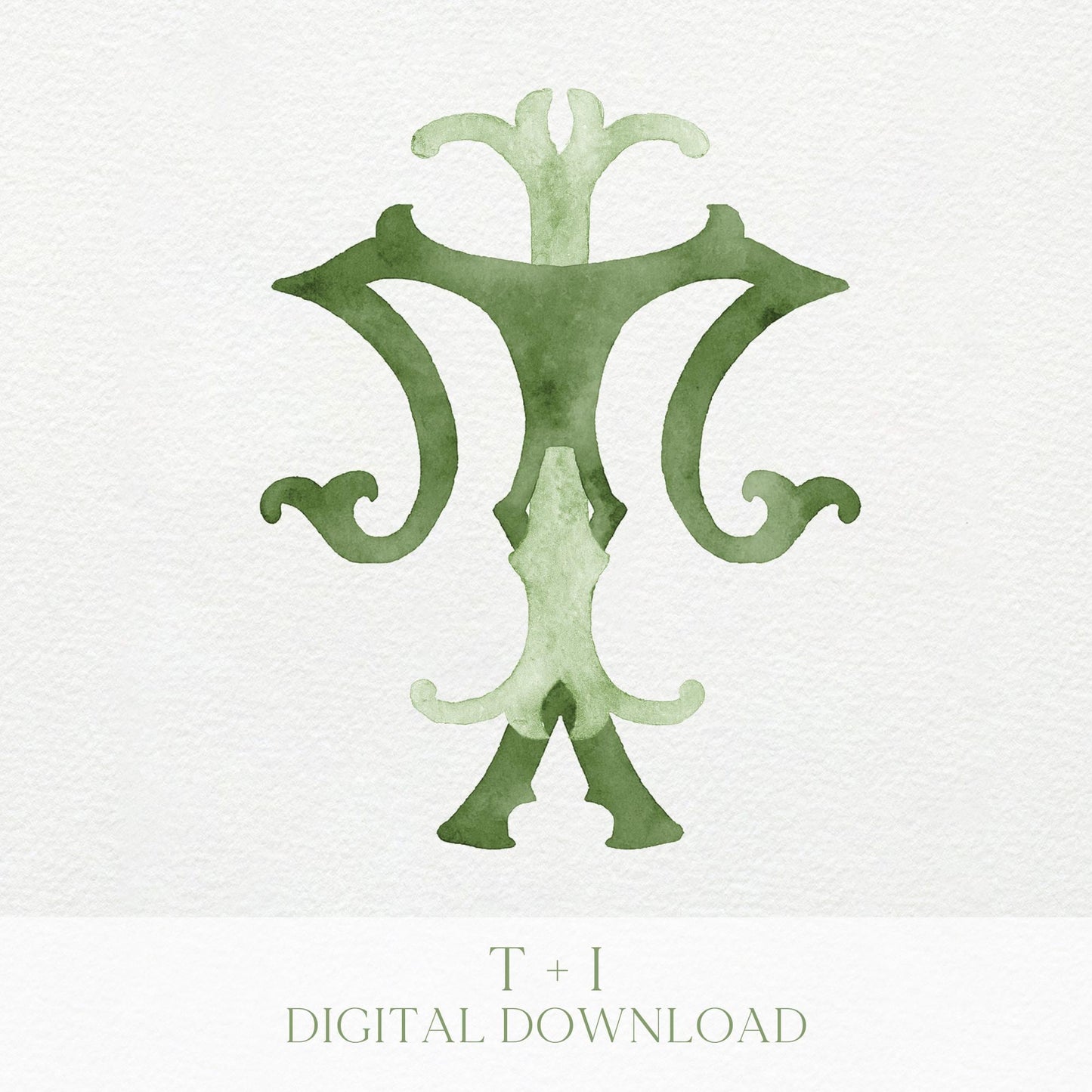 Watercolor Wedding Monogram TI – Classic Initials (Digital Download)