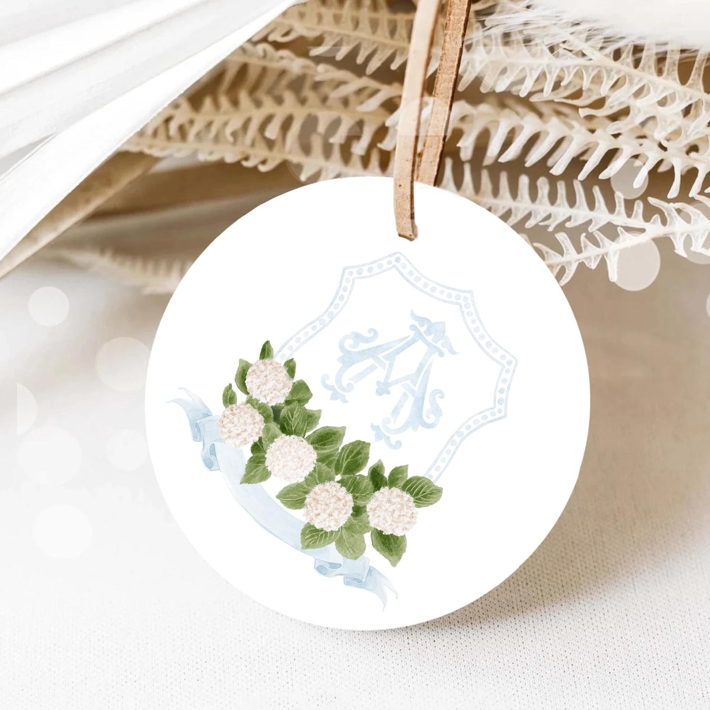 Hydrangea White Flower Wedding Crest - Monogram Crest - White Hydrangea Floral Luxury Watercolor Wedding Crest - Romantic Wedding Crest