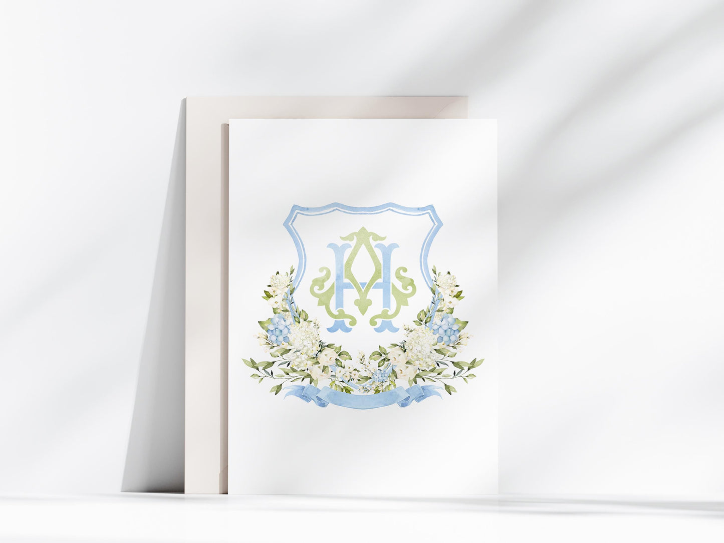 Hydrangea Flower Wedding Crest - Monogram Crest - Hydrangea Floral Luxury Watercolor Wedding Crest - Romantic Wedding Crest- Boho Hydrangea