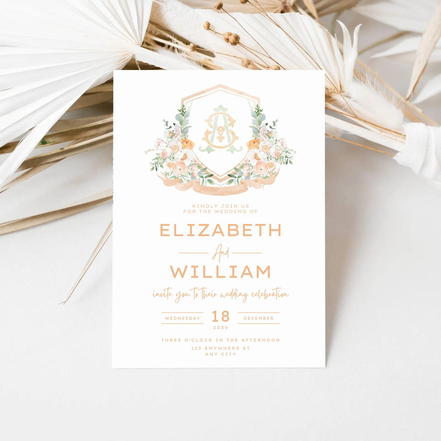 Wildflower Prink Spring Flower Wedding Crest - Monogram Crest - Wildflower bohemian Floral Watercolor Wedding Crest - Romantic Wedding Crest