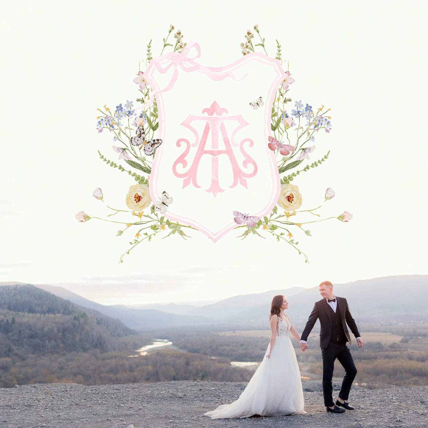 Isabella WildFlower Wedding Crest - Monogram Crest - WildFlower Floral Luxury Watercolor Wedding Crest - Romantic Wedding Crest - WildFlower