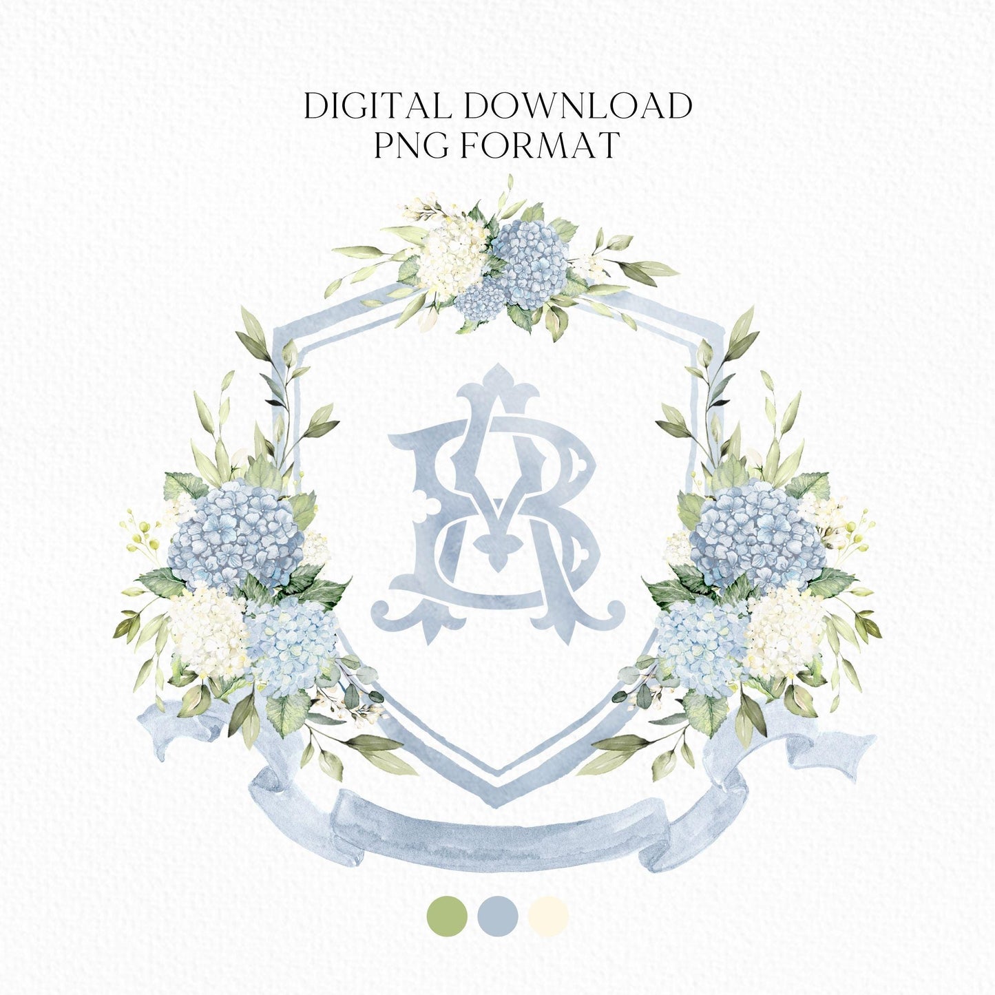 Hydrangea Flower Wedding Crest - Monogram Crest - Hydrangea Floral Luxury Watercolor Wedding Crest - Romantic Wedding Crest- Boho Hydrangea