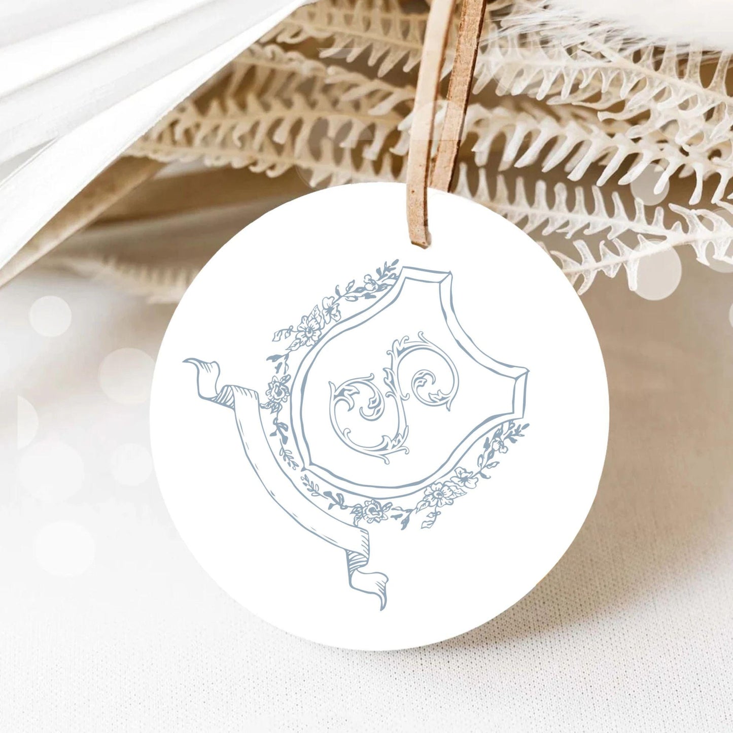 Vintage Blue Botanicals Flower Crest - Monogram Crest - Botanicals Floral Luxury Line art Wedding Crest - Romantic Wedding Crest