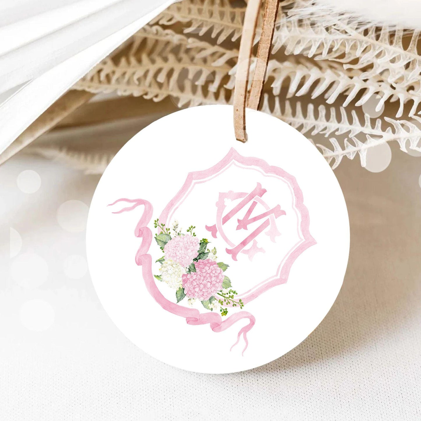 Pink Hydrangea Flower Wedding Crest - Monogram Crest - White Hydrangea Floral Luxury Watercolor Wedding Crest - Romantic Wedding Crest