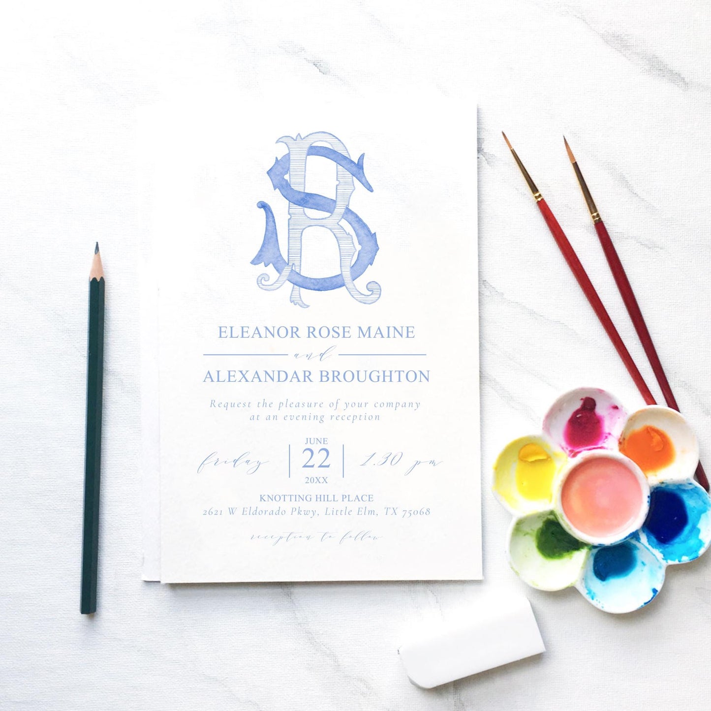 Watercolor Wedding Monogram – SR Initials, Classic Design (Digital Download)