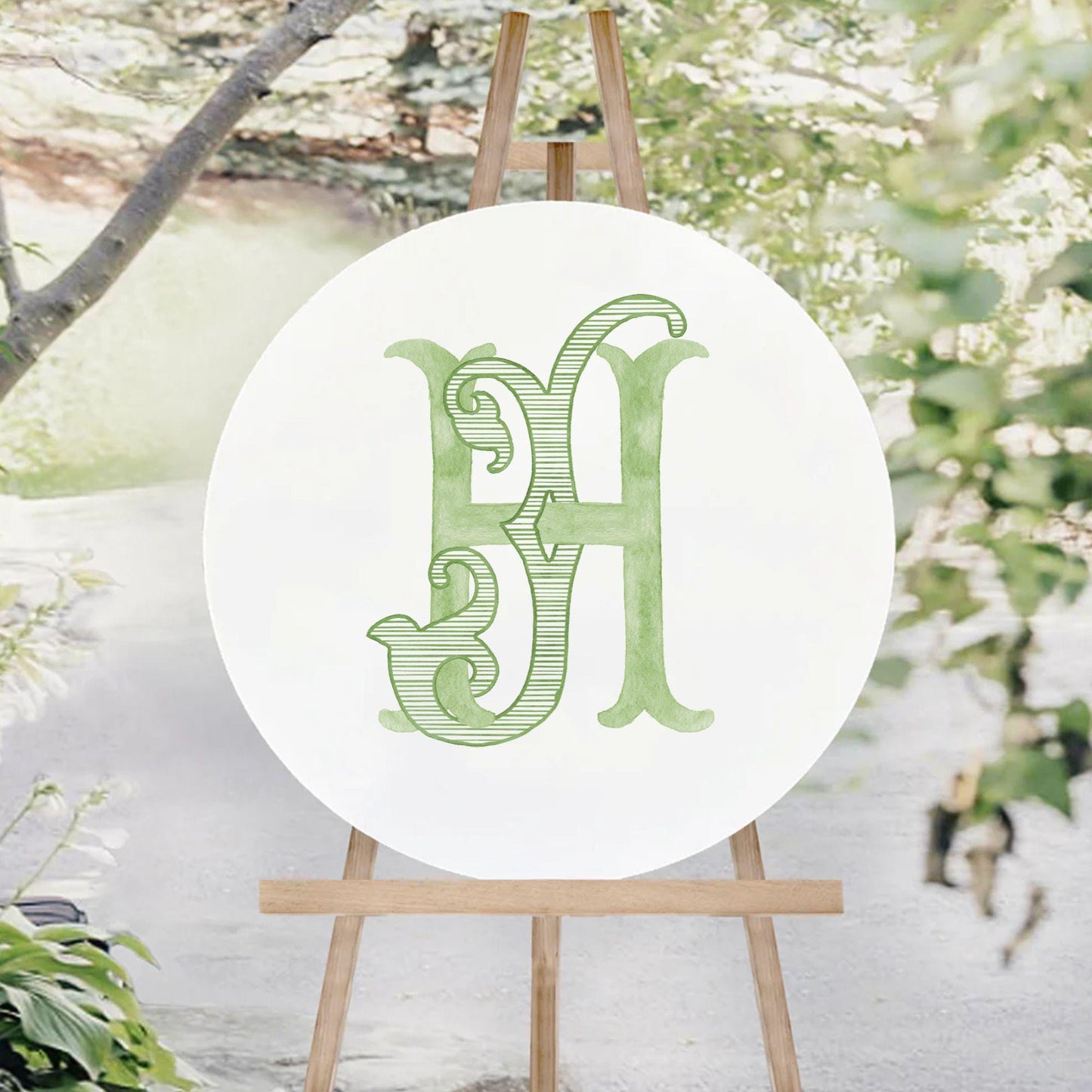 Watercolor Wedding Monogram - JH Initial Crest (Digital Download)