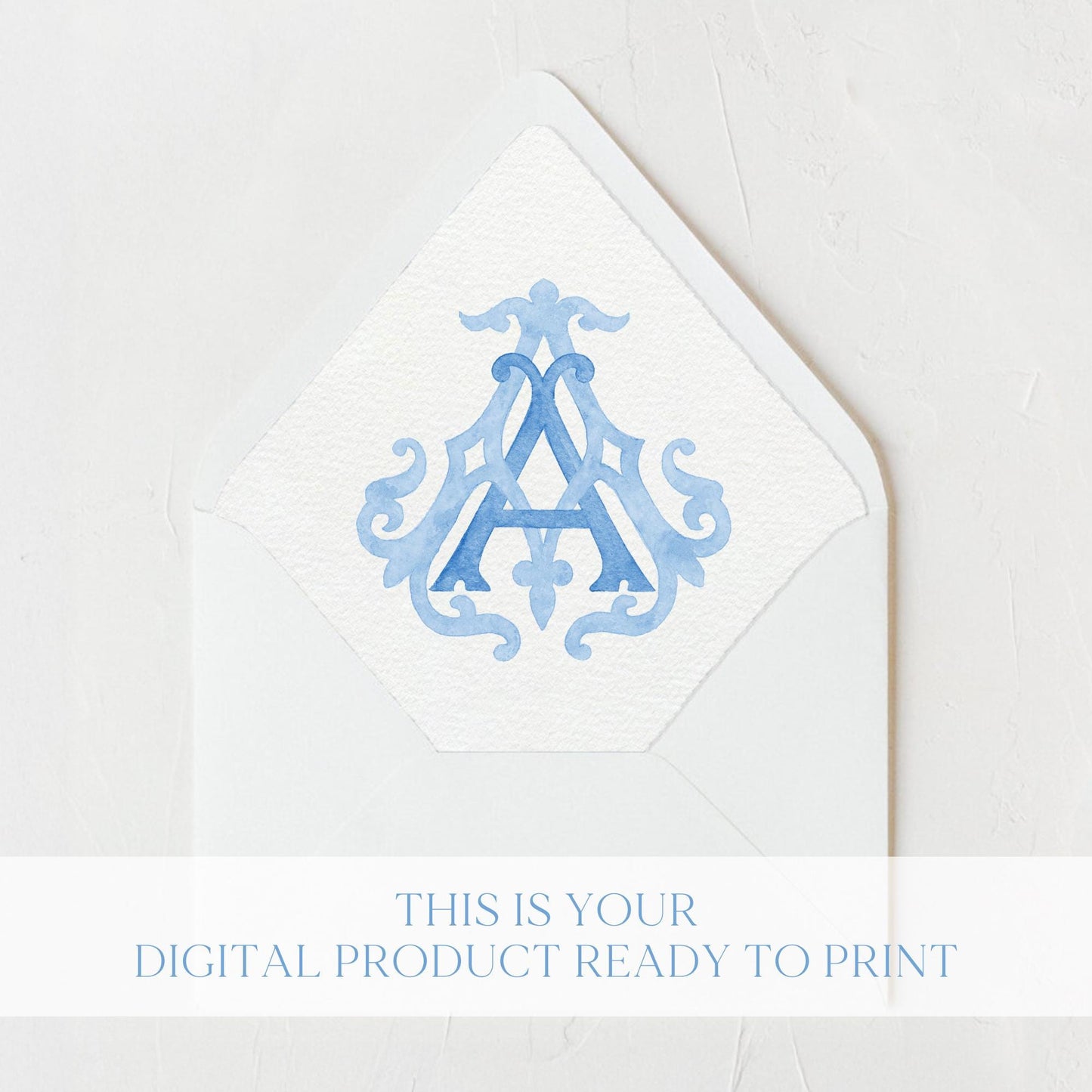 Watercolor Wedding Monogram AA - Elegant Letter Crest (Digital Download)