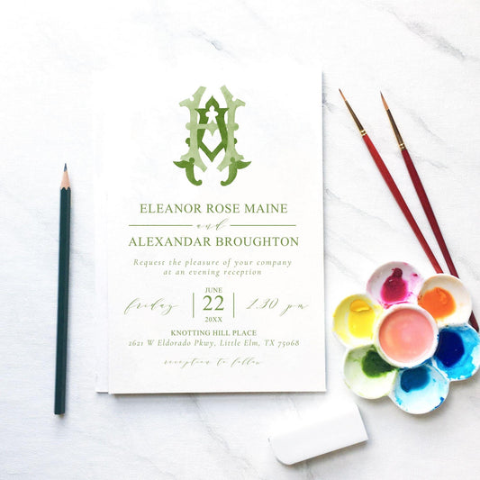 Watercolor Wedding Monogram AH - Classic Initial Crest (Digital Download)