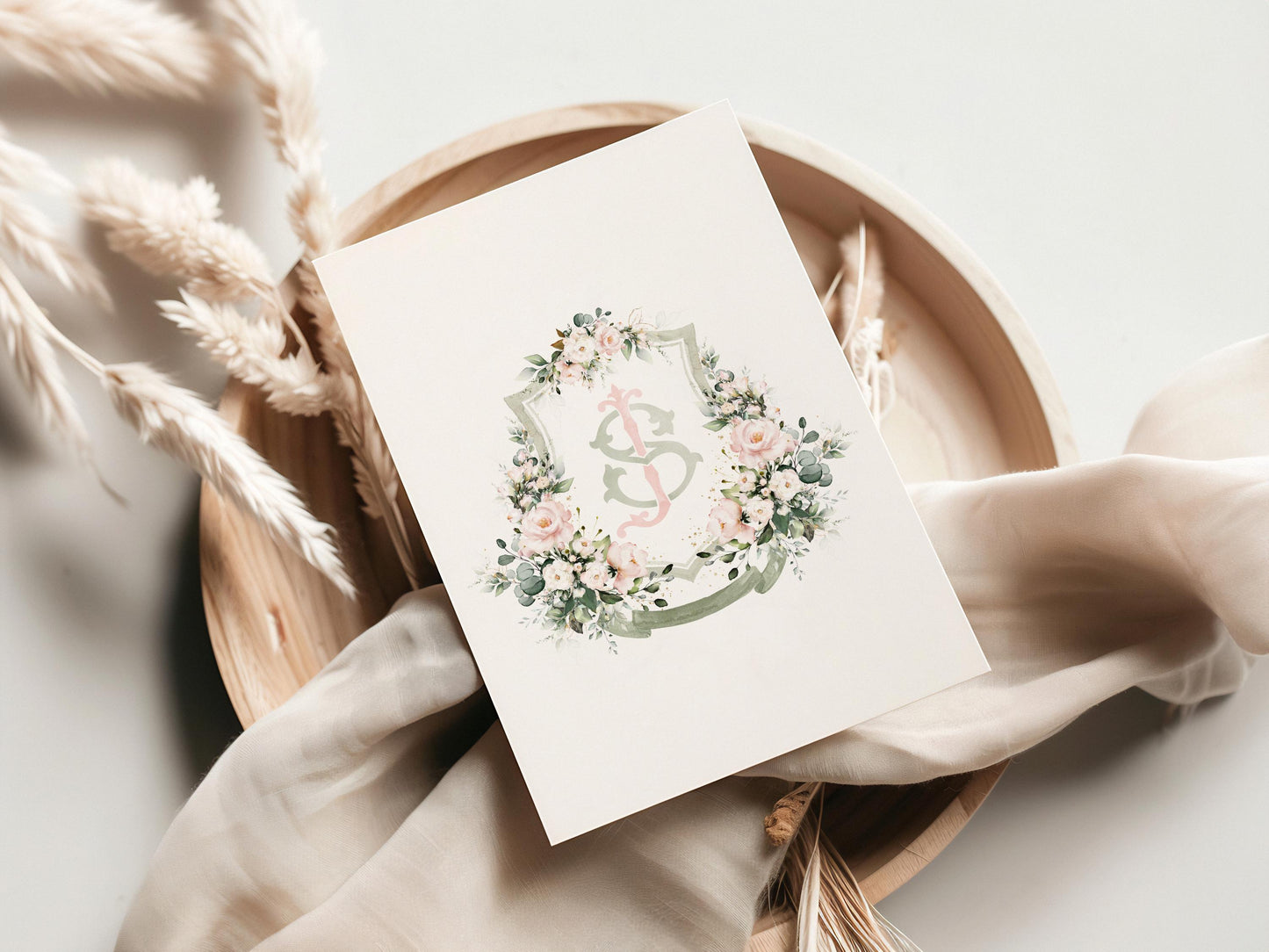 Blush Pink Roses Flower Wedding Crest - Monogram Crest - Pink Floral Luxury Watercolor Wedding Crest - Romantic Wedding Crest - Boho Roses