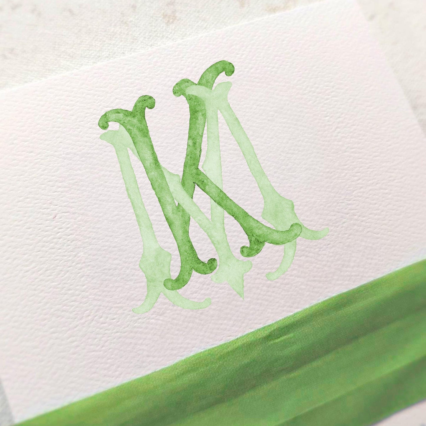 Watercolor Wedding Monogram - Green MK Initial Design (Digital Download)