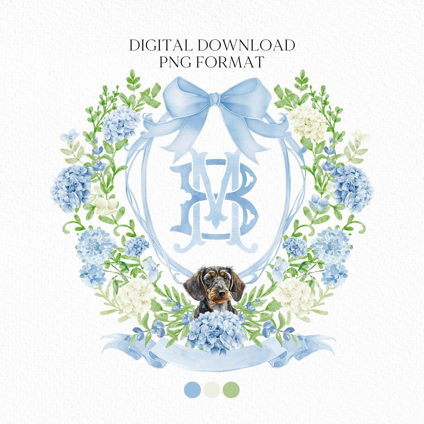 Hydrangea Flower Wedding Crest - Monogram Crest - Hydrangea Floral Luxury Watercolor Wedding Crest - Romantic Wedding Crest- Boho Hydrangea
