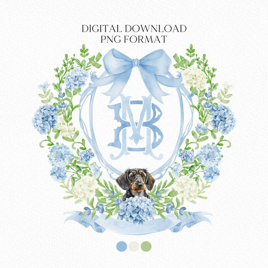 Hydrangea Flower Wedding Crest - Monogram Crest - Hydrangea Floral Luxury Watercolor Wedding Crest - Romantic Wedding Crest- Boho Hydrangea