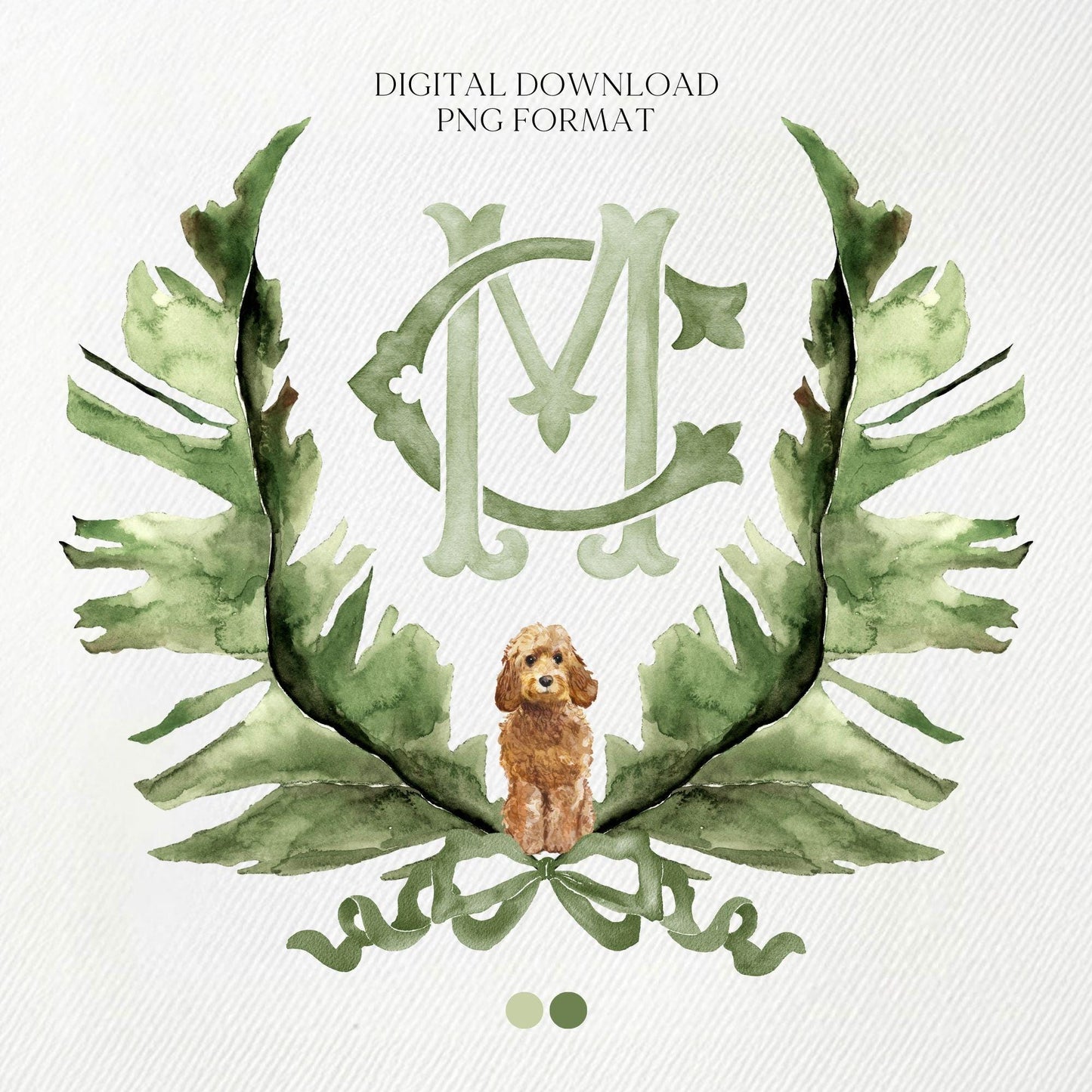 Palm Leaf Greenery Garden Watercolor Wedding Crest - Monogram Crest - Palm leaves Greenery Watercolor Wedding Crest - Romantic Wedding Crest