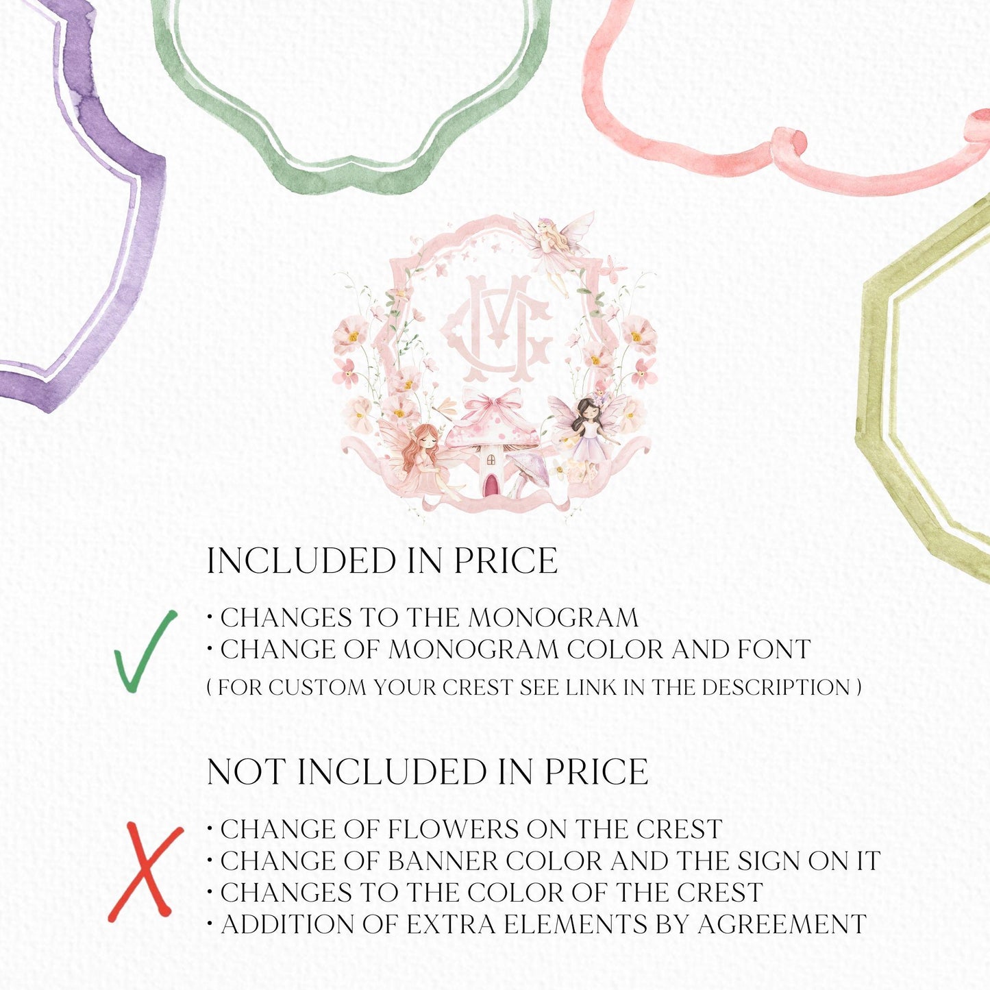 Fairy Enchanted Garden Crest - Monogram Crest - Wildflower Floral Luxury Watercolor Birthday Crest - Romantic Birthday Crest- Fairy