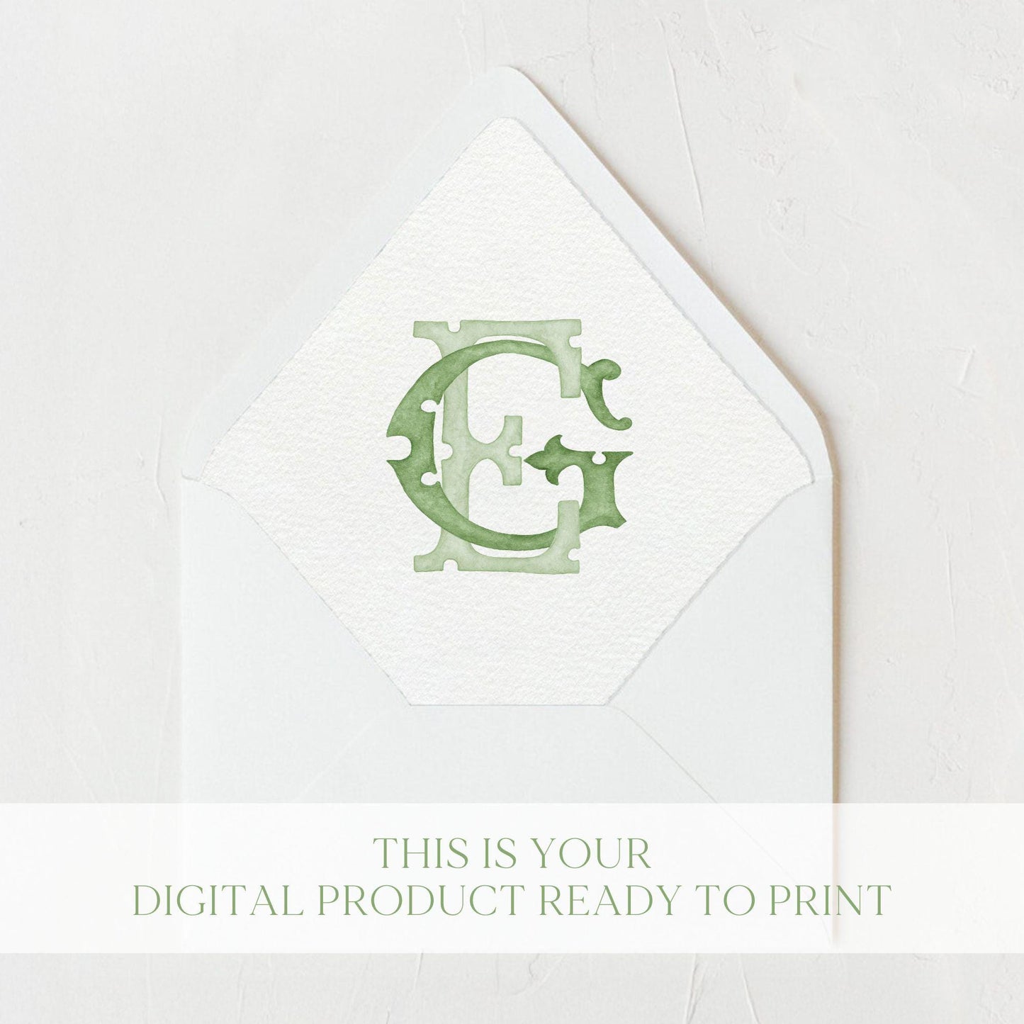 Watercolor Wedding Monogram EG – Classic Letter Crest (Digital Download)