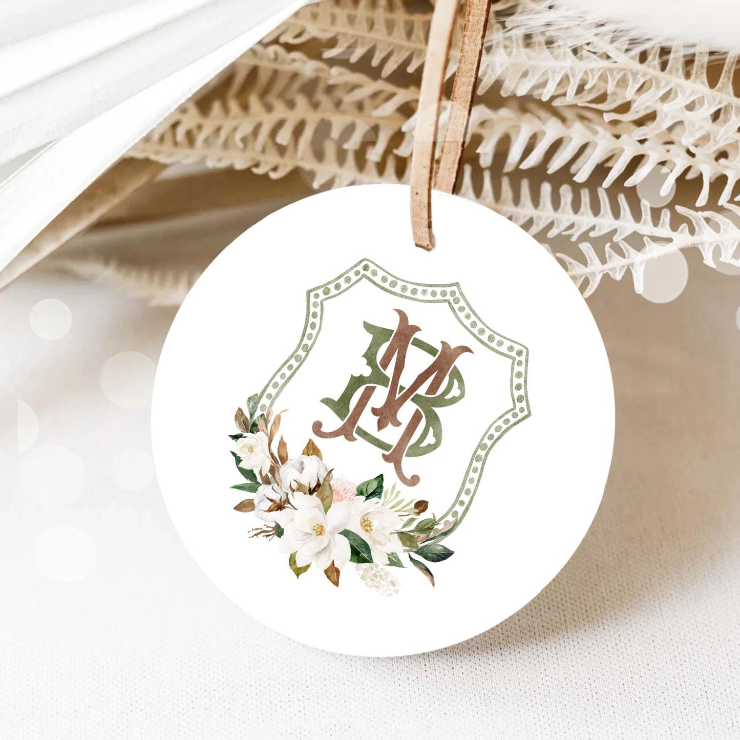 Magnolia Cotton Flower Watercolor Wedding Crest - Monogram Crest - Magnolia Floral Watercolor Wedding Crest - Romantic Wedding Crest