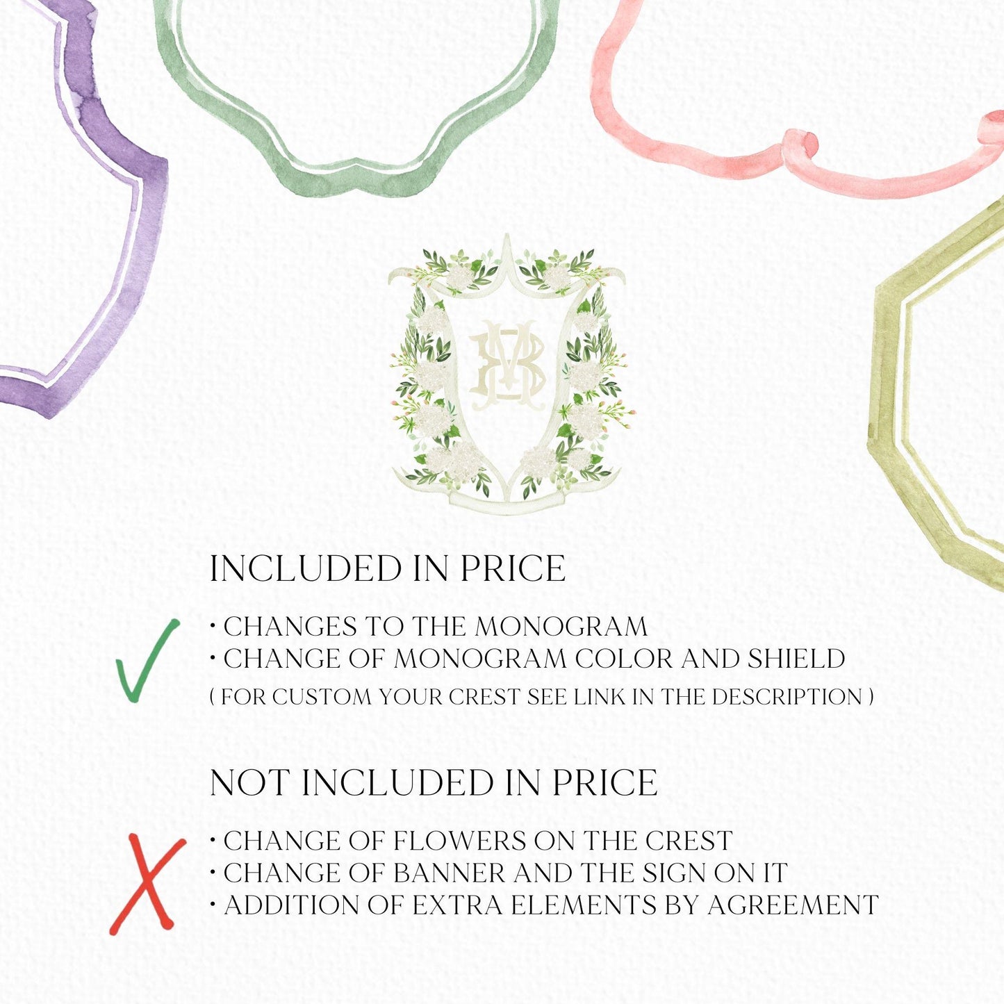 White Hydrangea Flower Wedding Crest - Monogram Crest - Hydrangea Floral Luxury Watercolor Wedding Crest - Romantic Wedding Crest