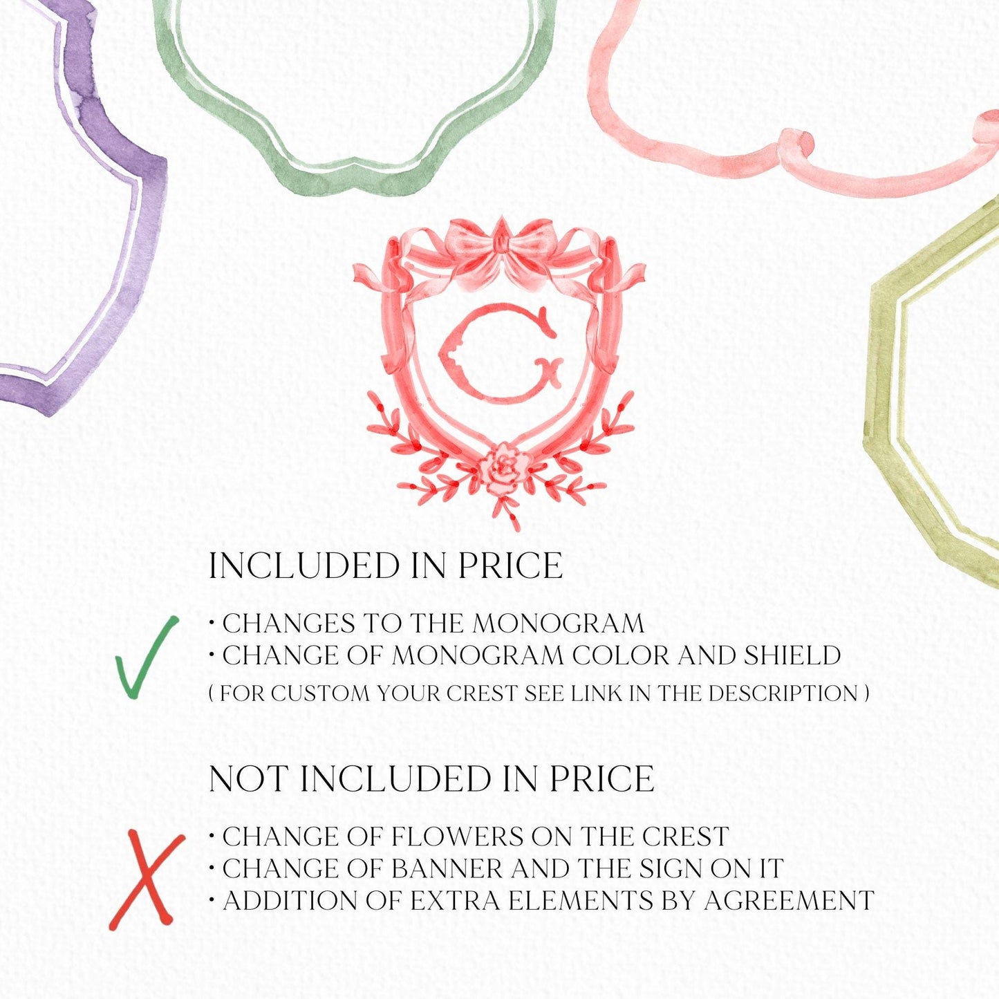Valentine's Day Crests Watercolor Wedding Crest - Monogram Crest - Valentine Watercolor Wedding Crest Romantic Wedding Crest