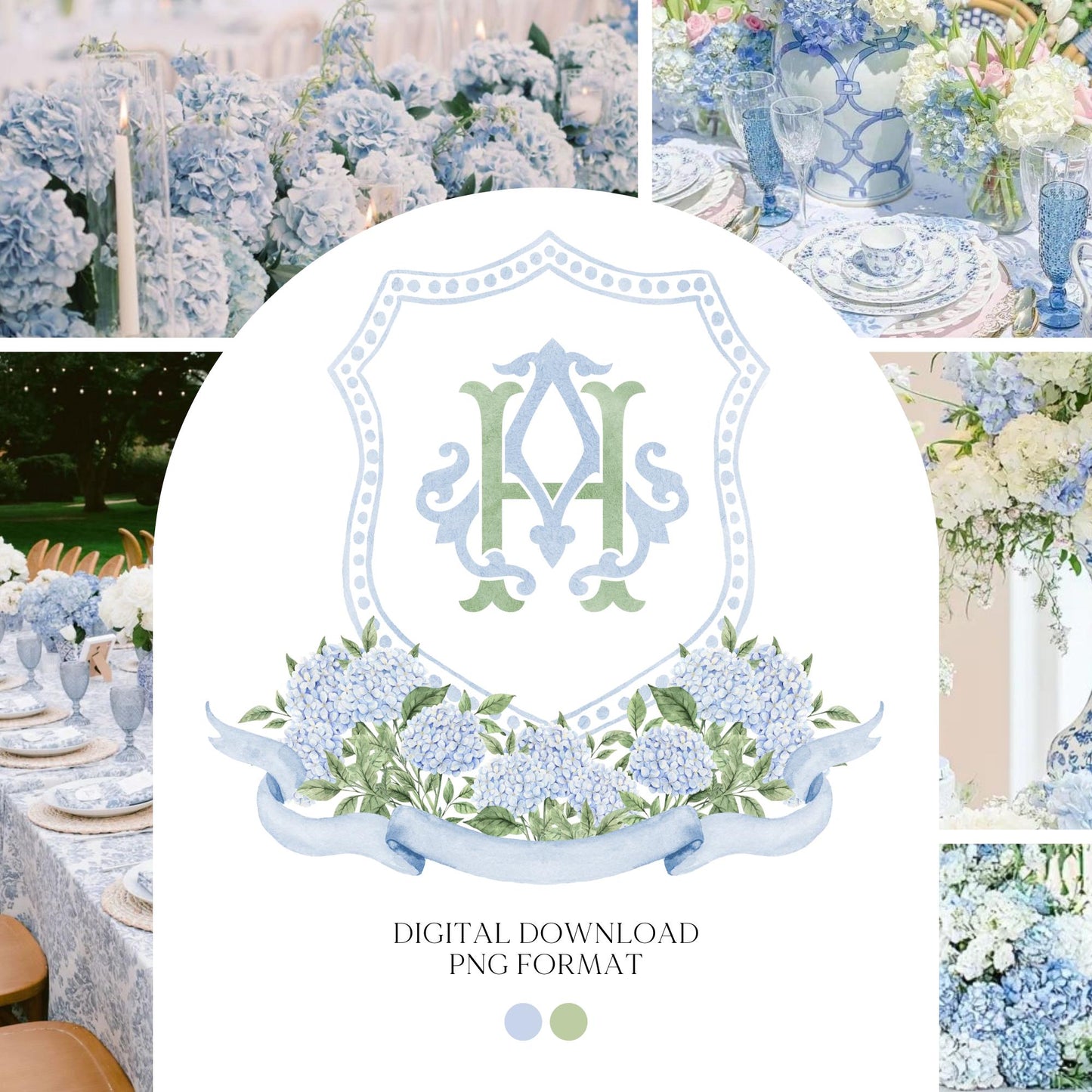 Hydrangea Flower Wedding Crest - Monogram Crest - Hydrangea Floral Luxury Watercolor Wedding Crest - Romantic Wedding Crest - Boho Hydrangea