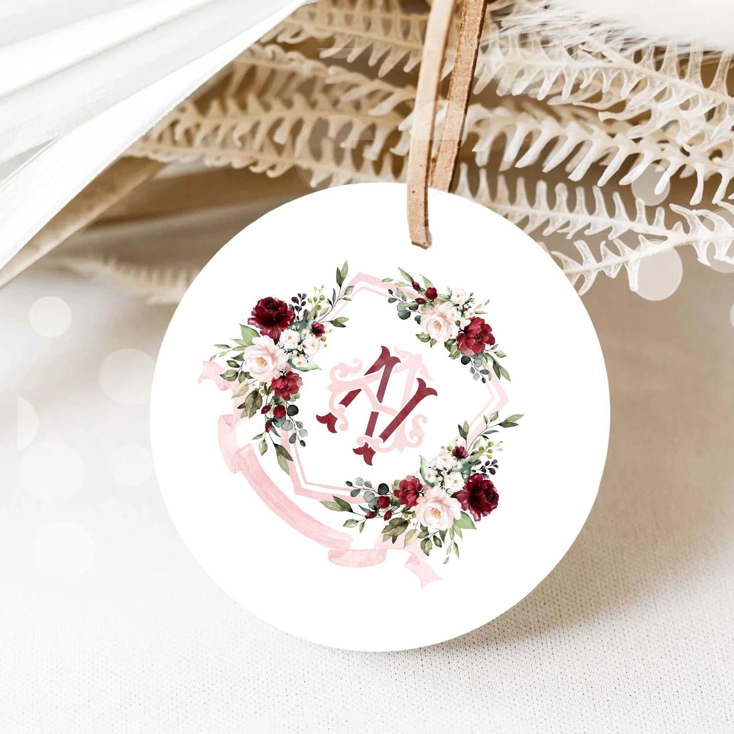 Marsala & Blush Pink Floral Rustic Greenery Flower Wedding Crest - Monogram Crest - Floral Watercolor Wedding Crest - Romantic Wedding Crest
