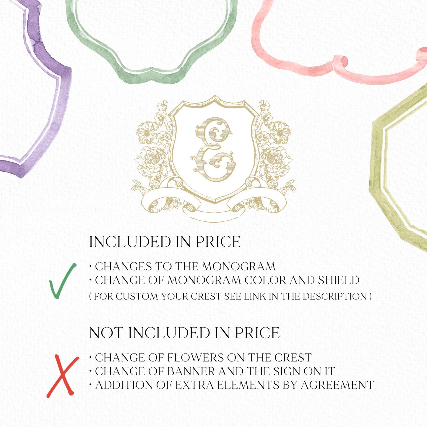 Vintage Gold Botanicals Flower Crest - Monogram Crest - Botanicals Floral Luxury Line art Wedding Crest - Romantic Wedding Crest